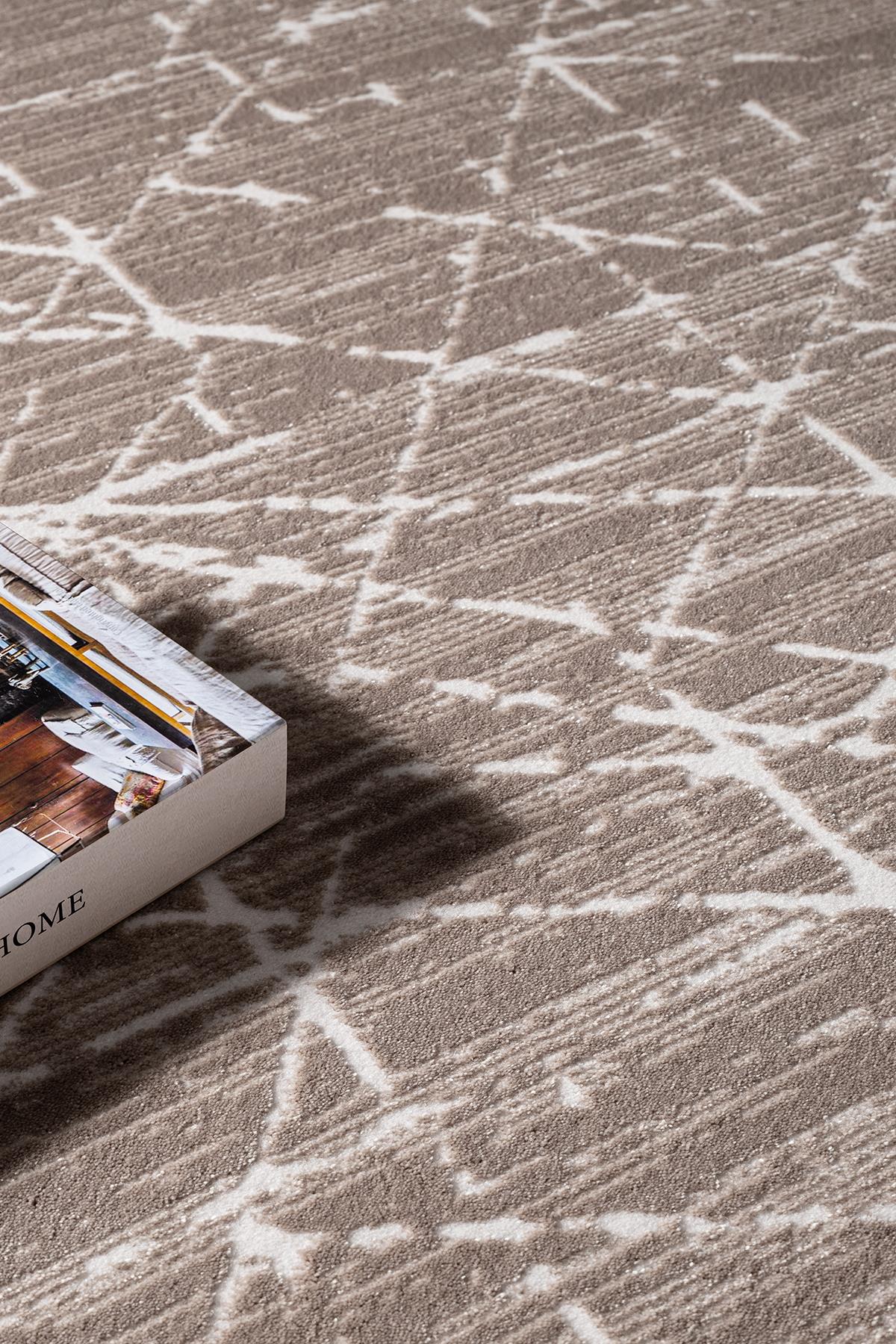 Clay CT006A Bej Halı Modern Geometrik Desenli Triko Akrilik Pamuk Tabanlı Kaymaz Salon Halısı