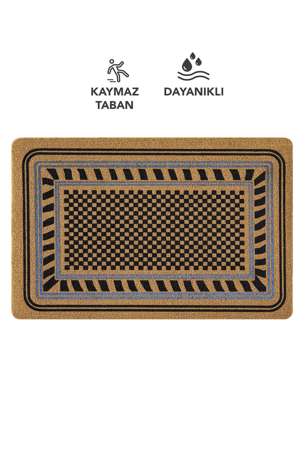 Coco Entry PS023A Damalı Çerçeve Desen Kalın Kaymaz Taban Paspas