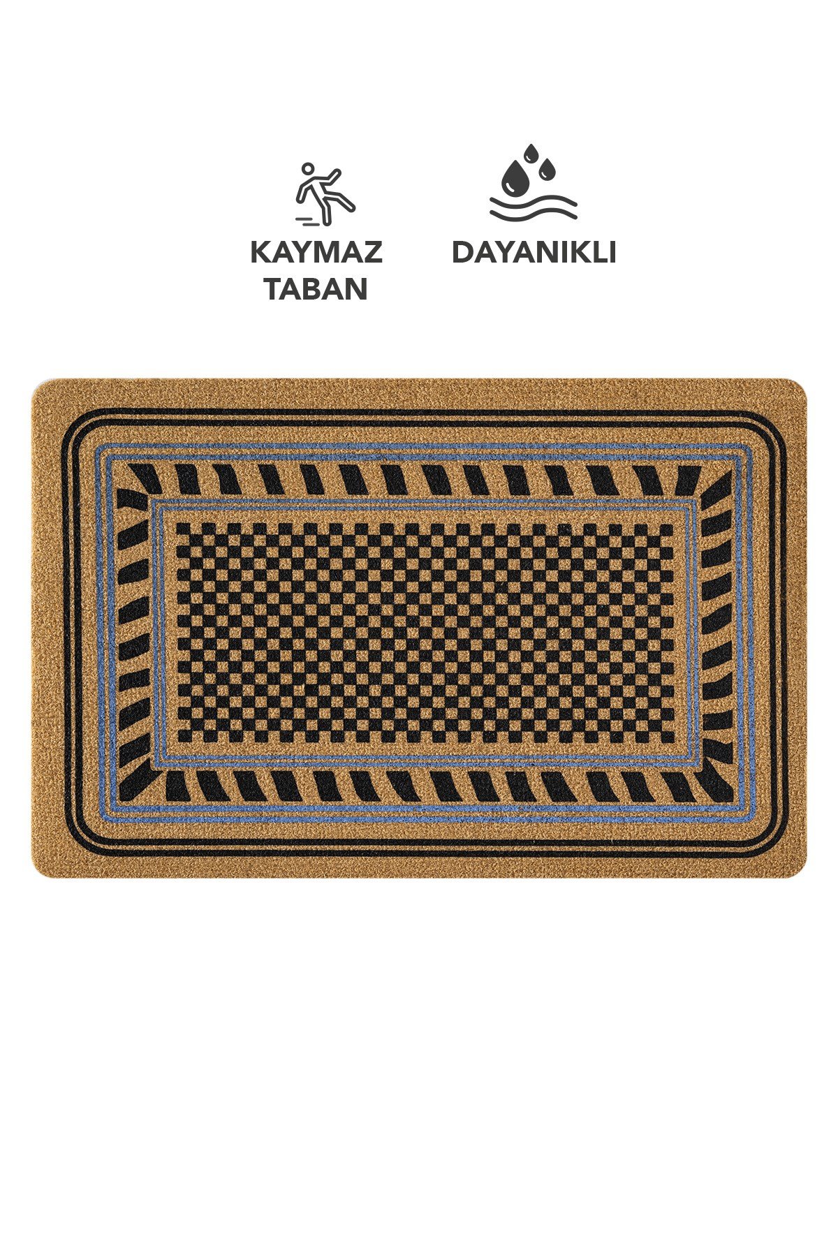 Coco Entry PS023A Damalı Çerçeve Desen Kalın Kaymaz Taban Paspas
