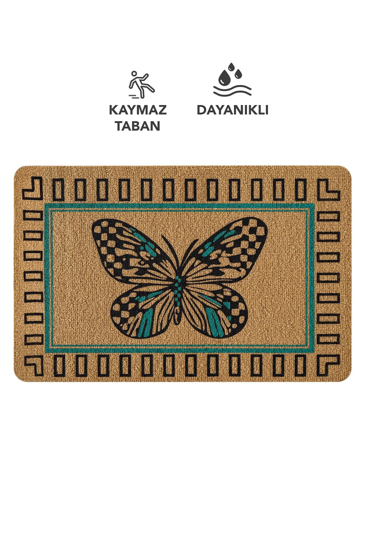 Coco Entry PS024A Renkli Kelebek Desen Kalın Kaymaz Taban Paspas