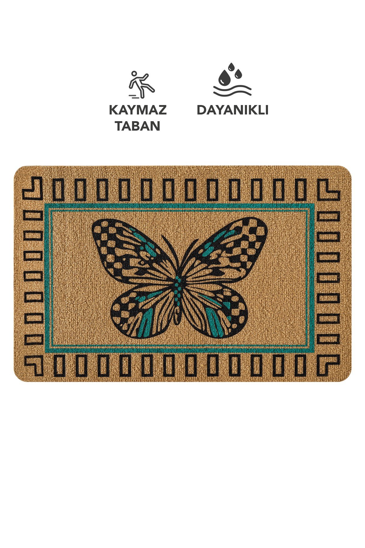 Coco Entry PS024A Renkli Kelebek Desen Kalın Kaymaz Taban Paspas