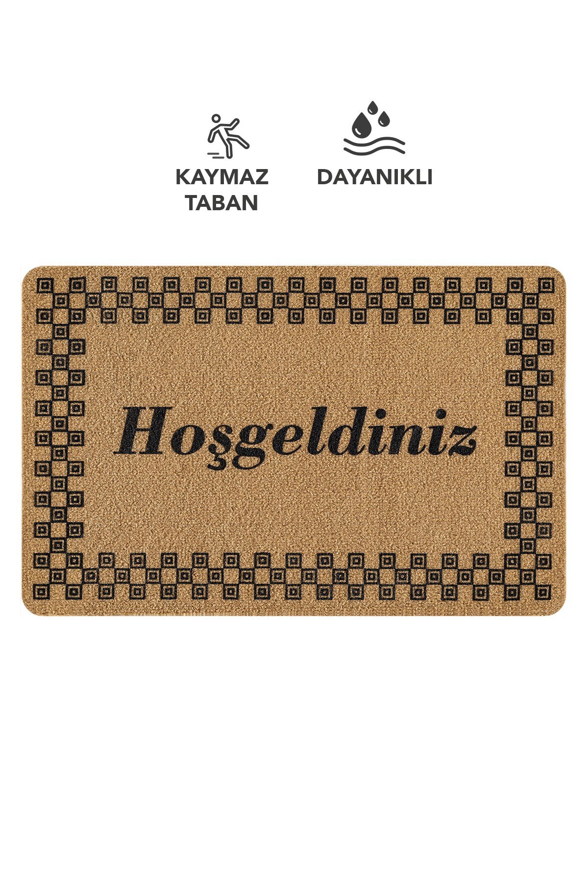 Coco Entry PS026A Damalı Çerçeve Hoşgeldiniz Desen Kalın Kaymaz Taban Paspas