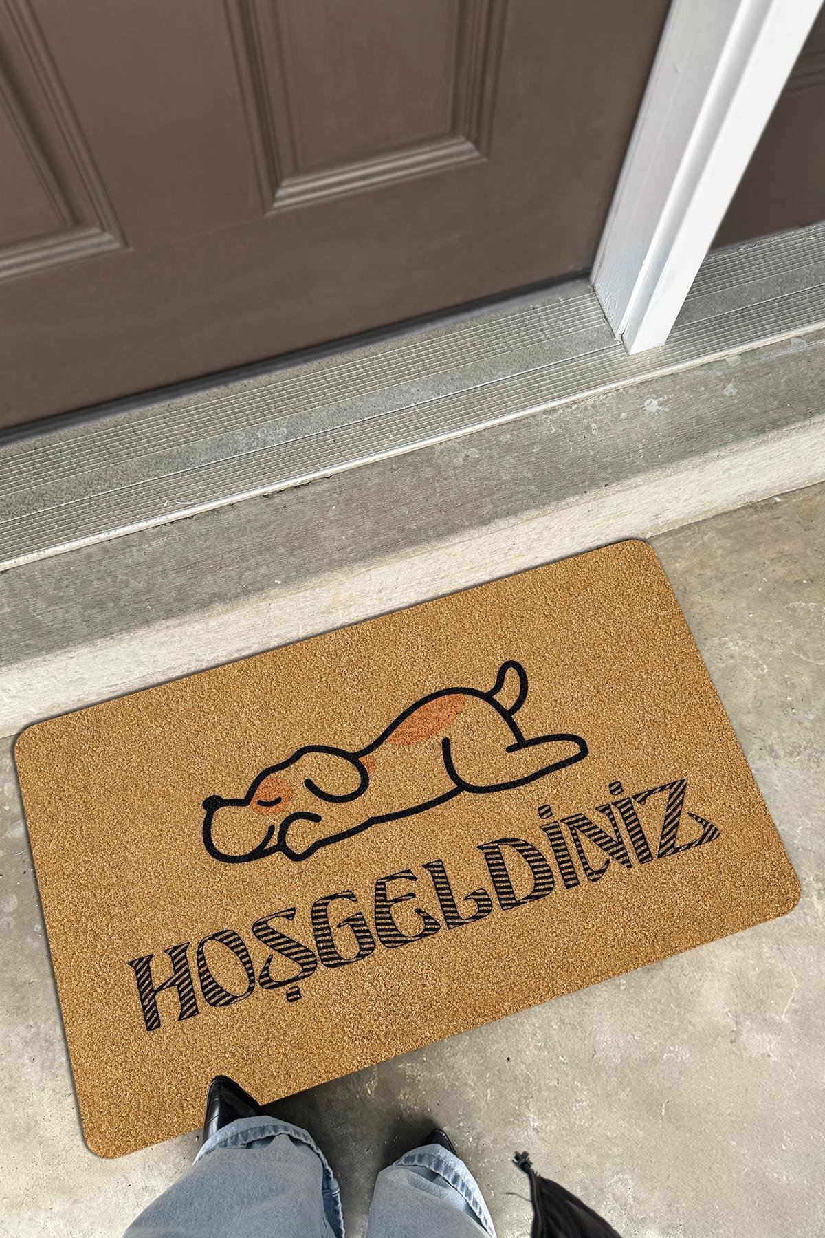 Coco Entry PS028A Köpekli Hoşgeldiniz Desen Kalın Kaymaz Taban Paspas