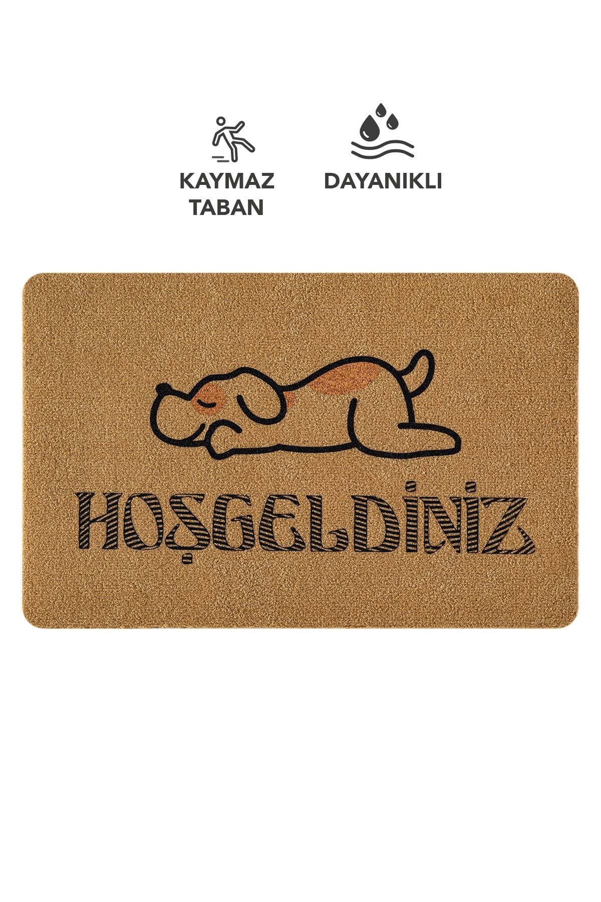 Coco Entry PS028A Köpekli Hoşgeldiniz Desen Kalın Kaymaz Taban Paspas