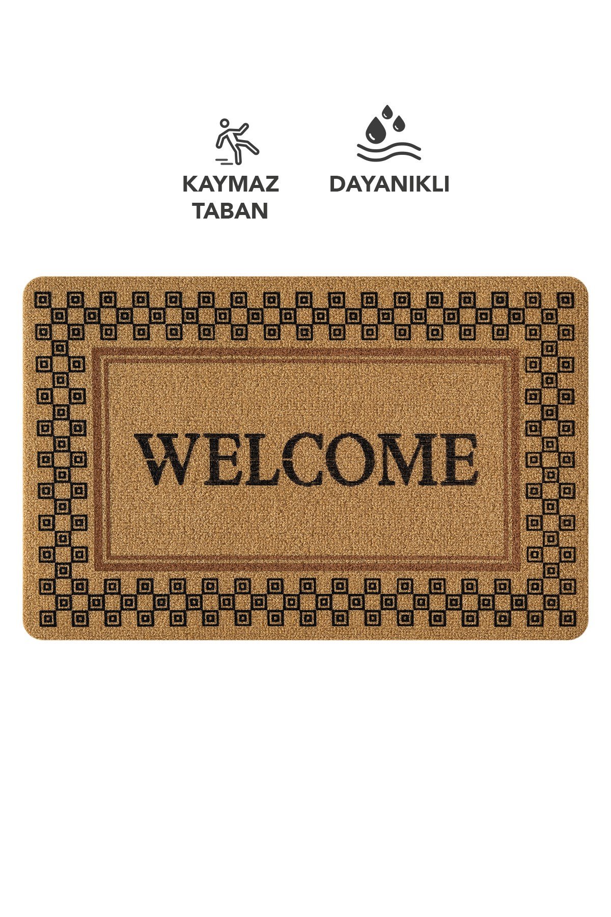 Coco Entry PS029A Damalı Çerçeve Welcome Desen Kalın Kaymaz Taban Paspas