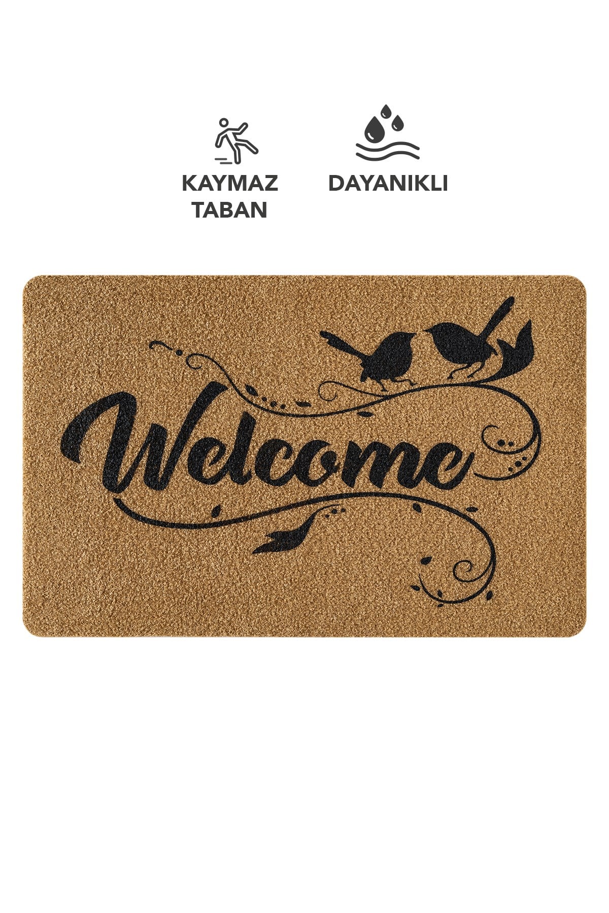 Coco Entry PS30A Welcome Kuş Desenli Kalın Kaymaz Taban Paspas