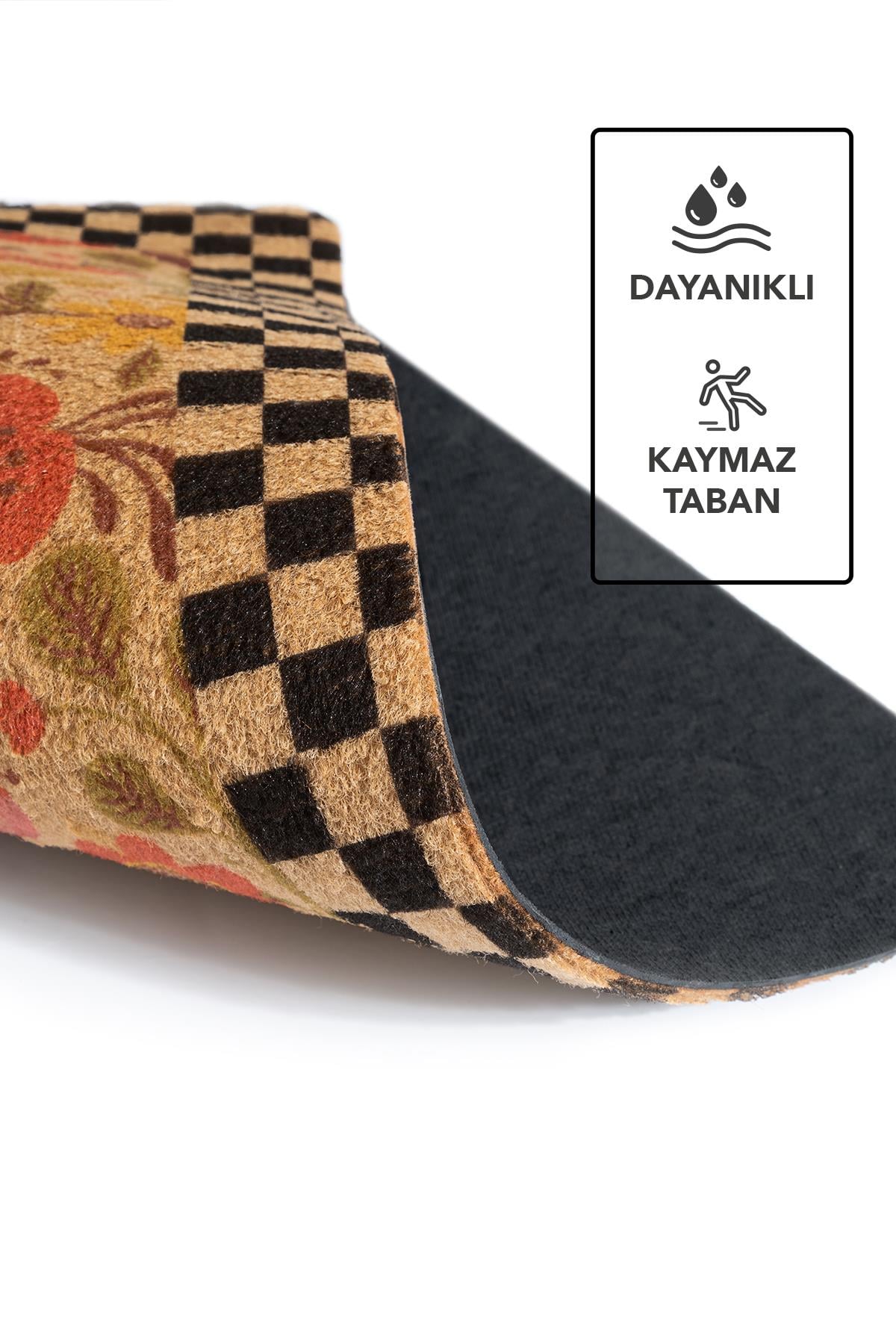 CocoJoy PJ006A Damalı Çiçek Desenli Kalın Kaymaz Taban Nem Alıcı Şık Tasarım Kapı Önü Paspası