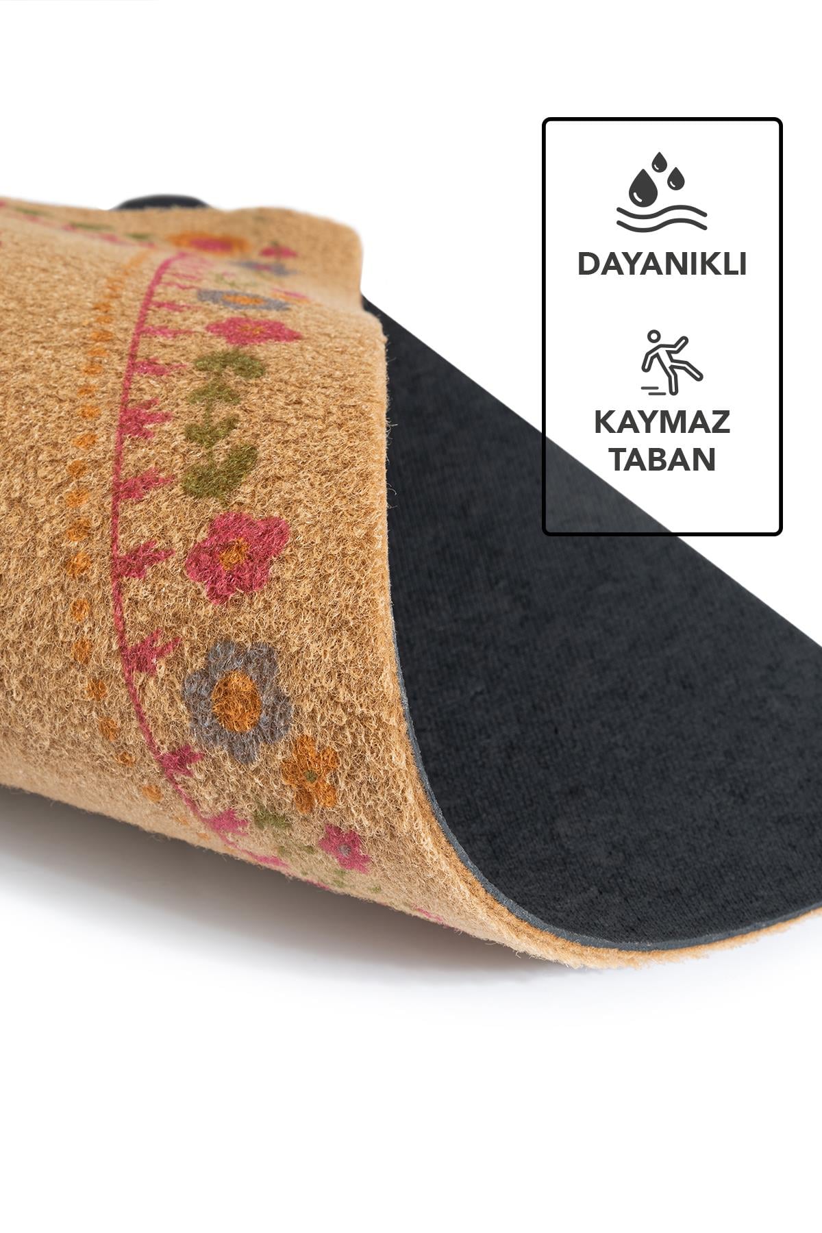 CocoJoy PJ008A Çerçeveli Çiçek Desenli Kalın Kaymaz Taban Nem Alıcı Şık Tasarım Kapı Önü Paspası