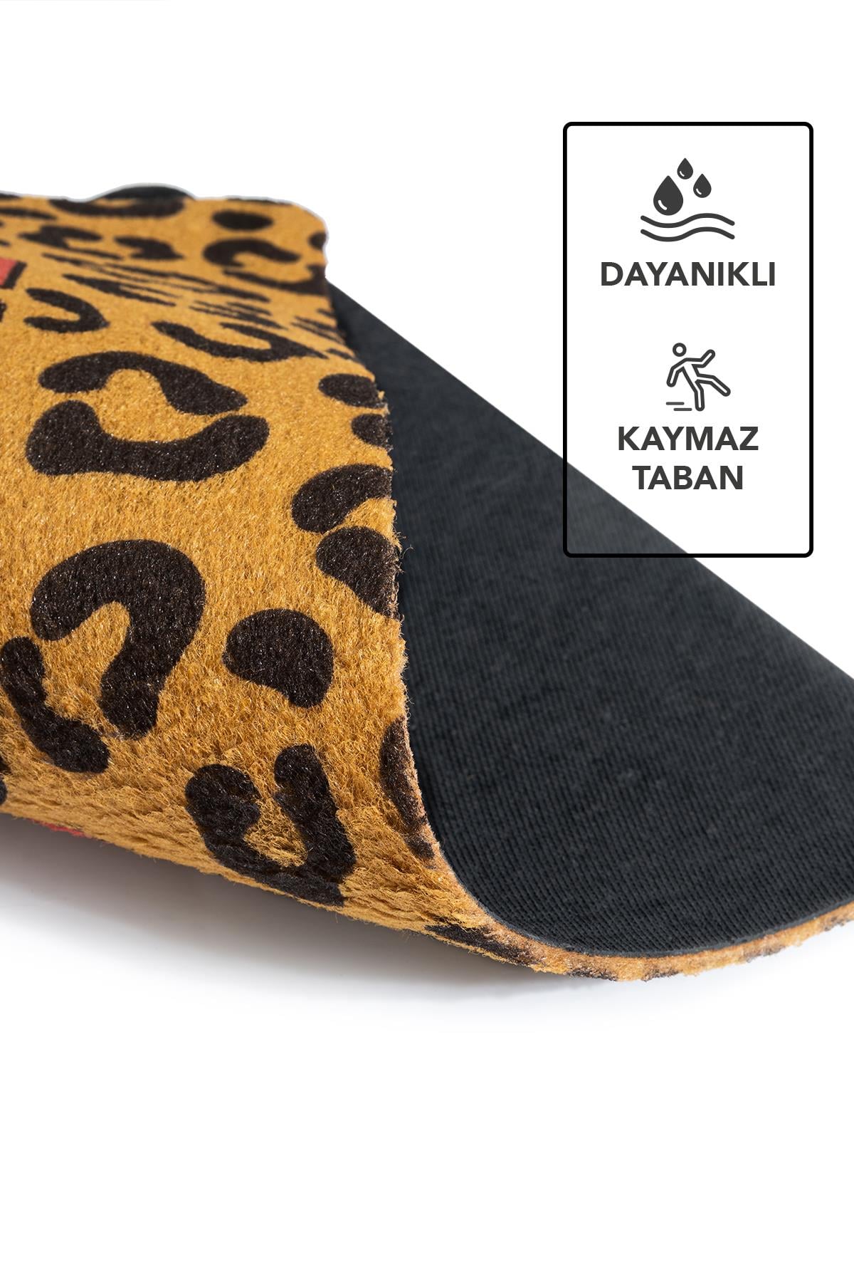 CocoJoy PJ010A Leopar My Home Desenli Kalın Kaymaz Taban Nem Alıcı Şık Tasarım Kapı Önü Paspası