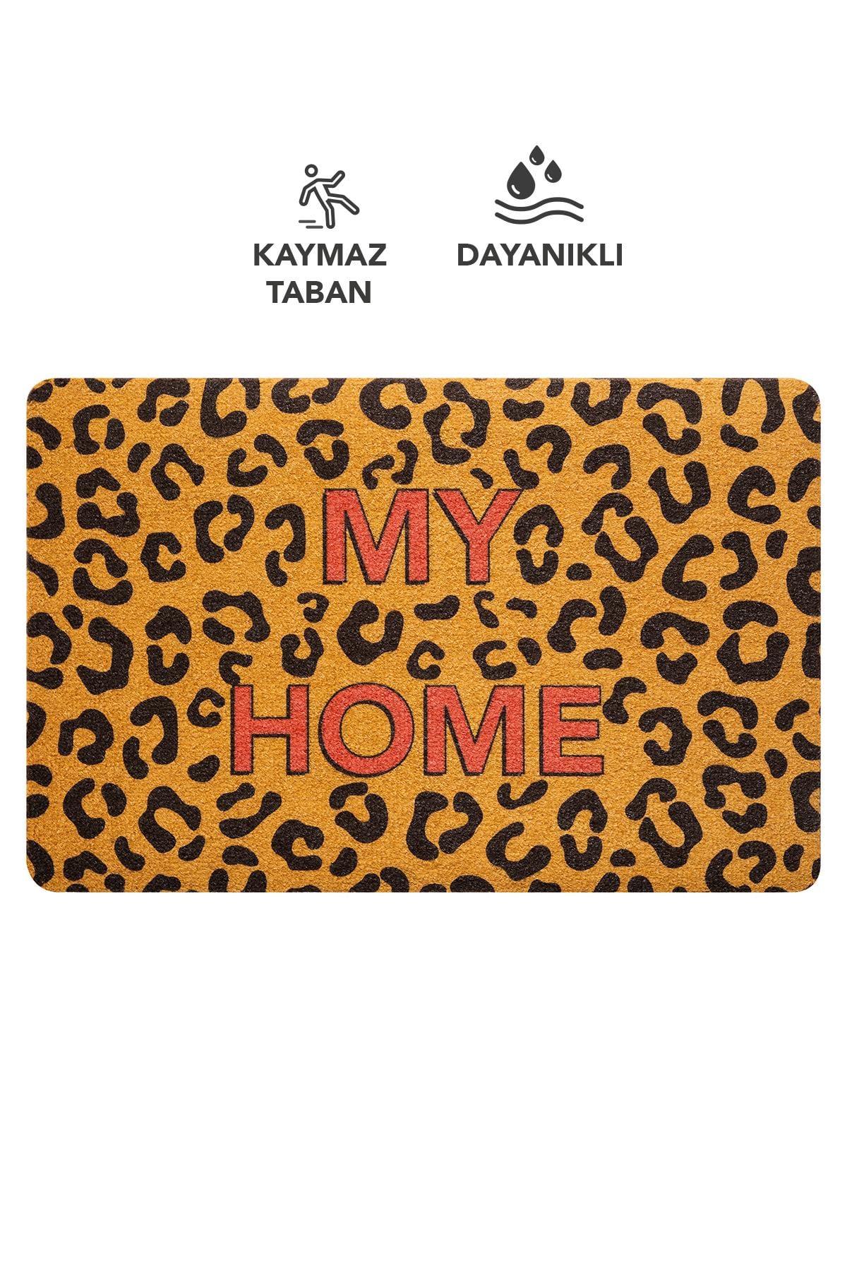 CocoJoy PJ010A Leopar My Home Desenli Kalın Kaymaz Taban Nem Alıcı Şık Tasarım Kapı Önü Paspası