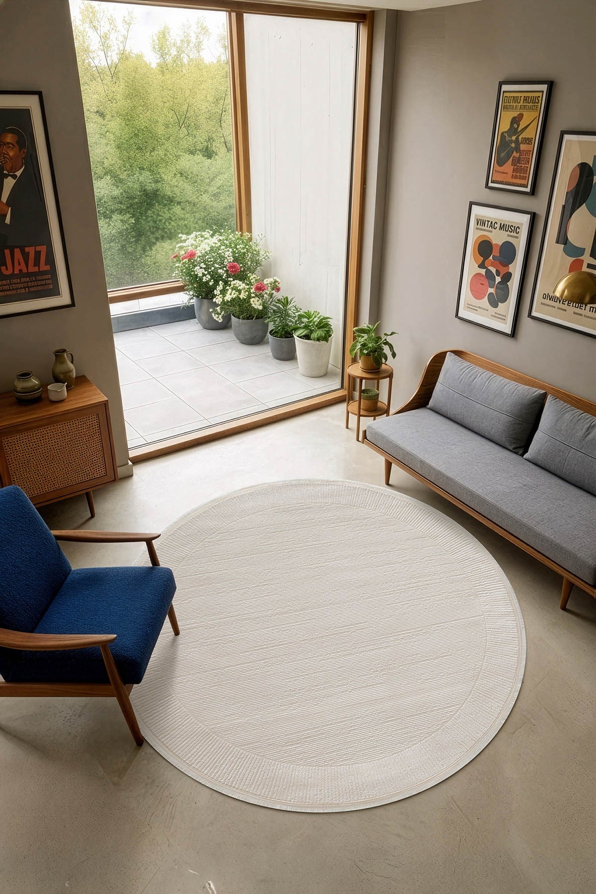 Cotto Cool CL005W Yuvarlak Modern Desen Akrilik Beyaz Pamuk Tabanlı Salon Koridor Oturma Yatak Odası