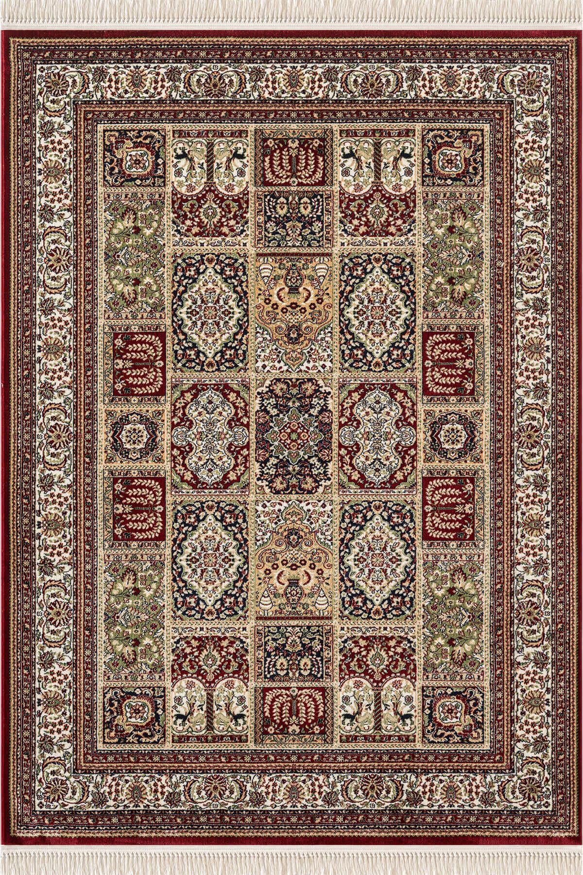 Cotto Home Fesane FN005R Bordo Pamuk Taban Afgan Desenli