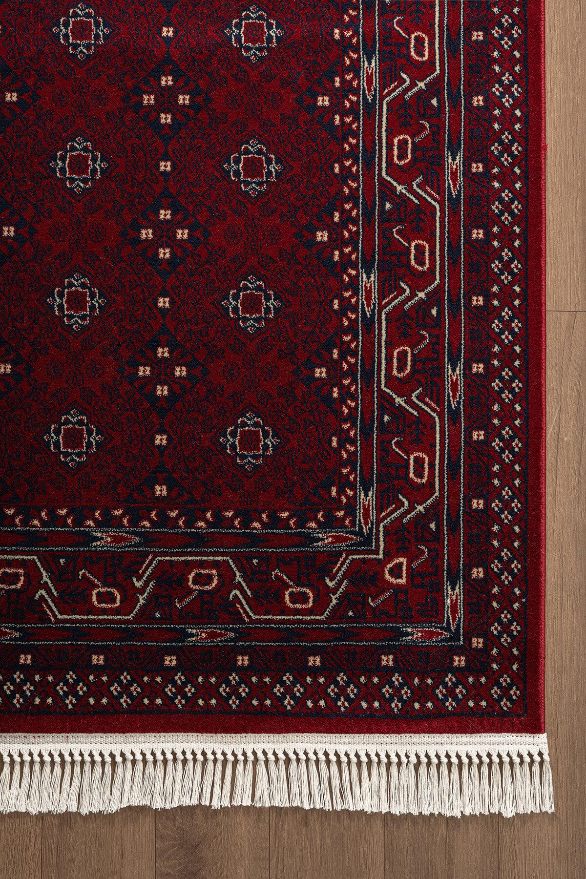 Cotto Home Fesane FN006J Bordo Renk Pamuk Taban Afgan Desenli