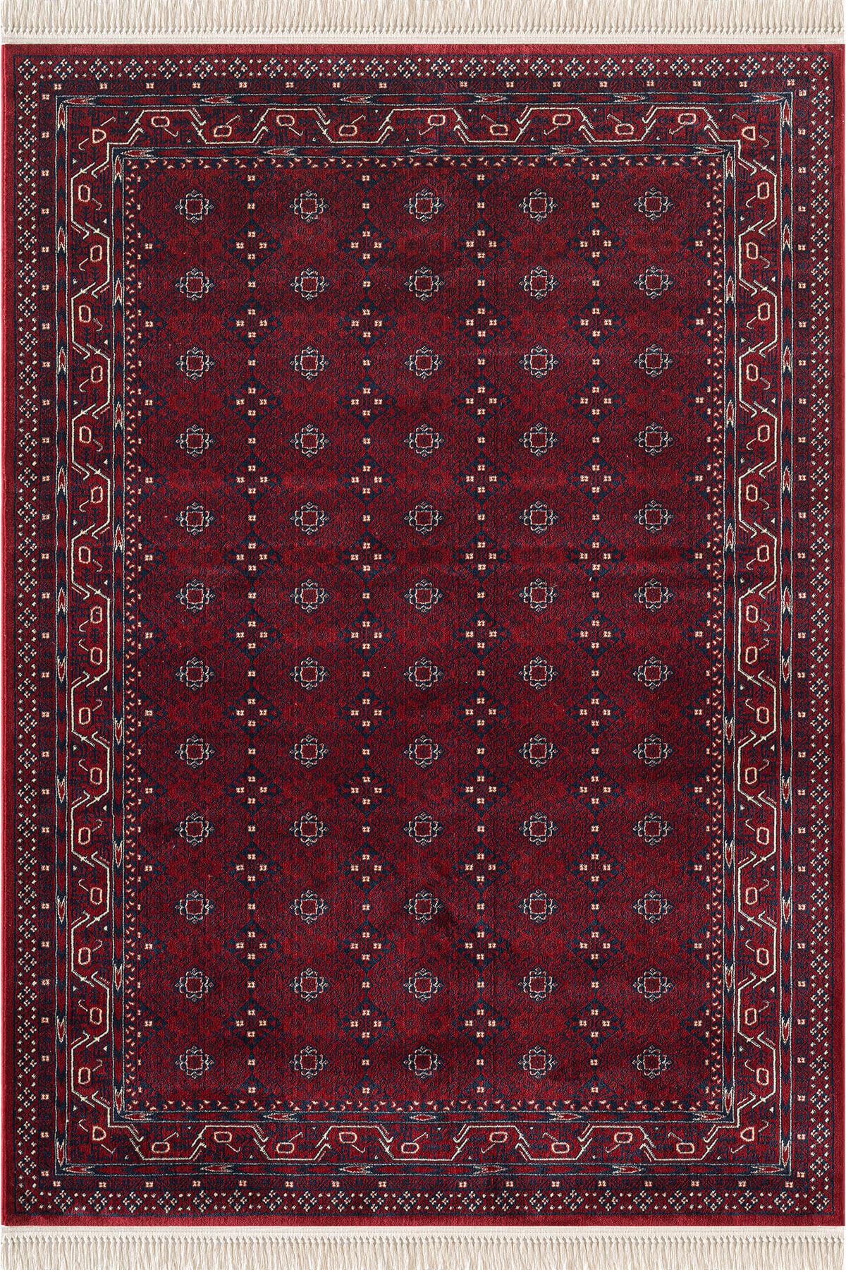 Cotto Home Fesane FN006J Bordo Renk Pamuk Taban Afgan Desenli