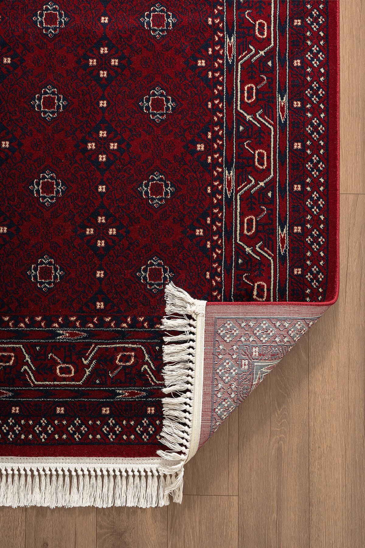 Cotto Home Fesane FN006J Bordo Renk Pamuk Taban Afgan Desenli