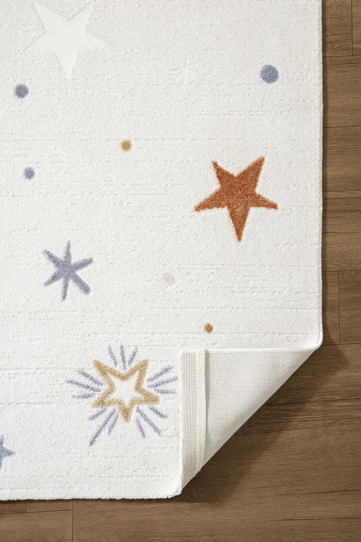Cotto Kids CK001R Krem Halı Renkli Yıldız Desen Kaymaz Taban