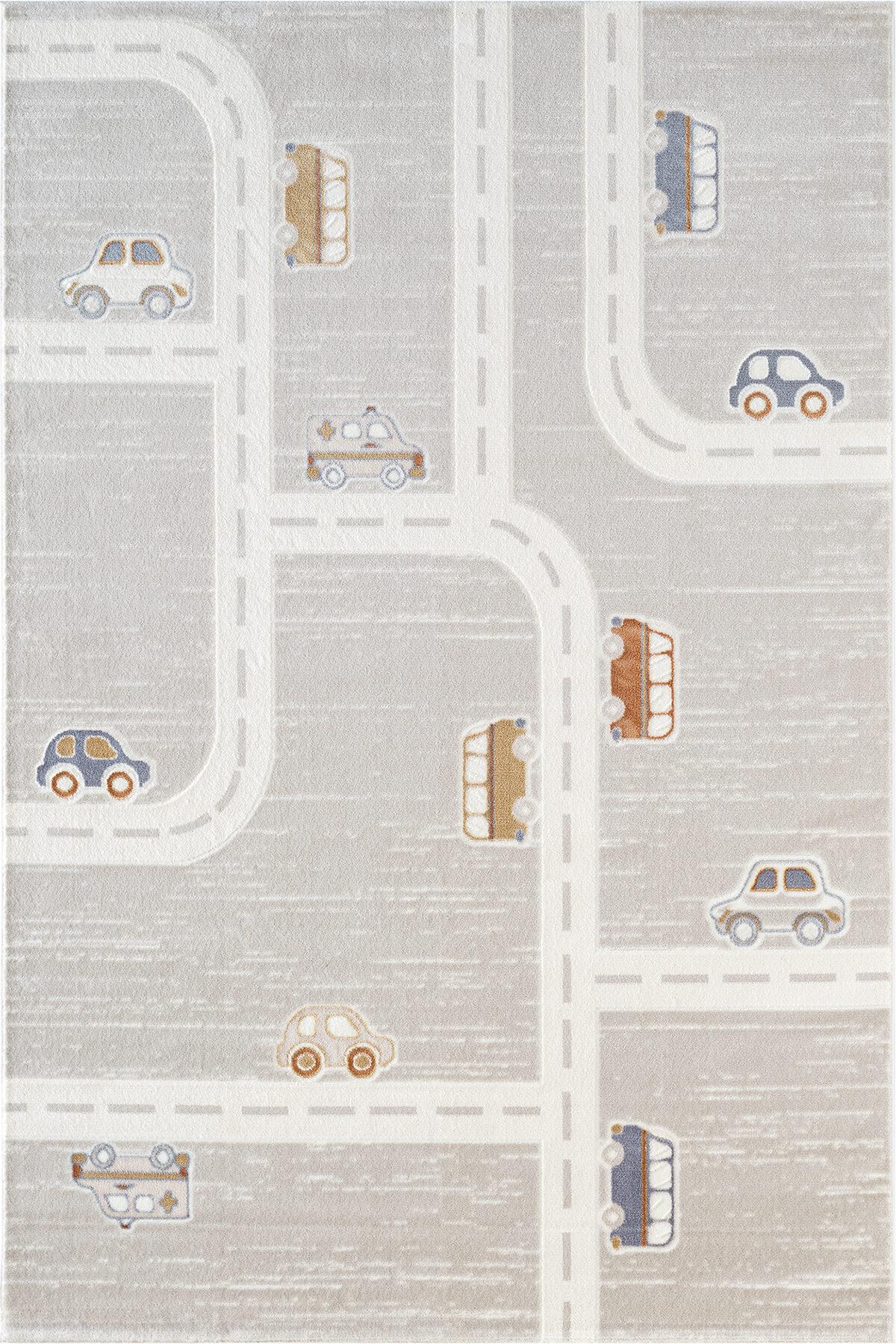 Cotto Kids CK003G Gri Halı Araba Ve Yol Desenli Kaymaz Taban