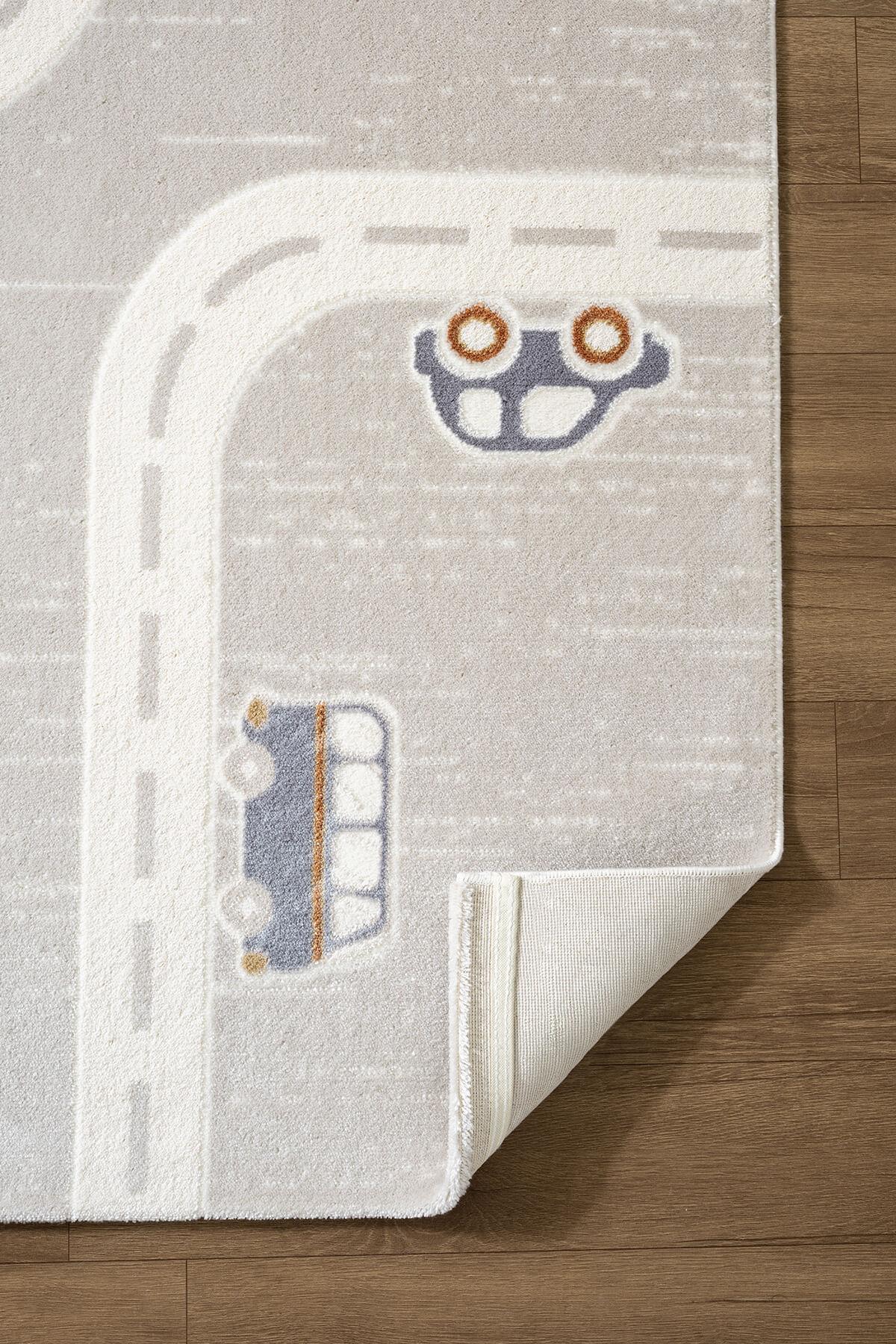 Cotto Kids CK003G Gri Halı Araba Ve Yol Desenli Kaymaz Taban