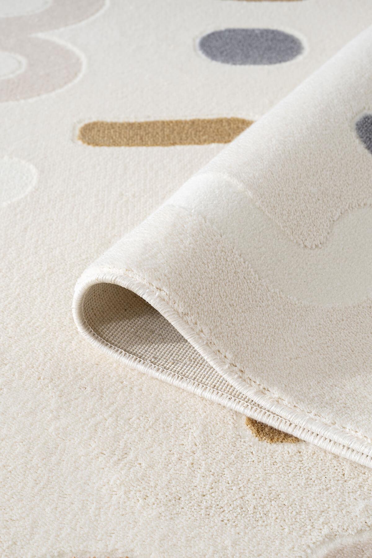 Cotto Kids CK004R Krem Halı Renkli Şekil Desenli Kaymaz Taban