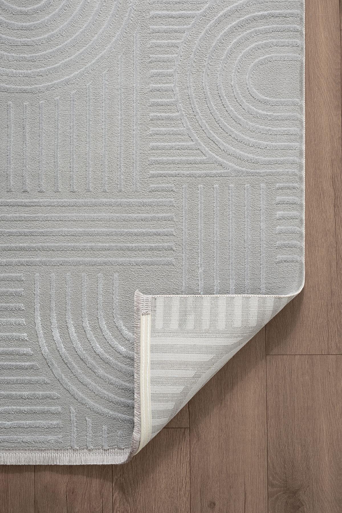 Cotto Motto TT002G Gri Halı Modern Geometrik Çizgili Pamuk Taban