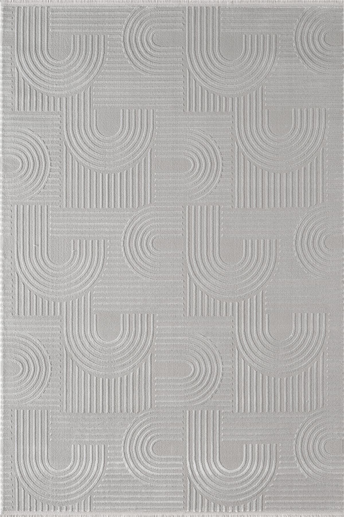 Cotto Motto TT002G Gri Halı Modern Geometrik Çizgili Pamuk Taban