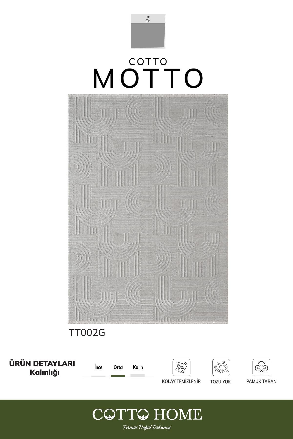 Cotto Motto TT002G Gri Halı Modern Geometrik Çizgili Pamuk Taban