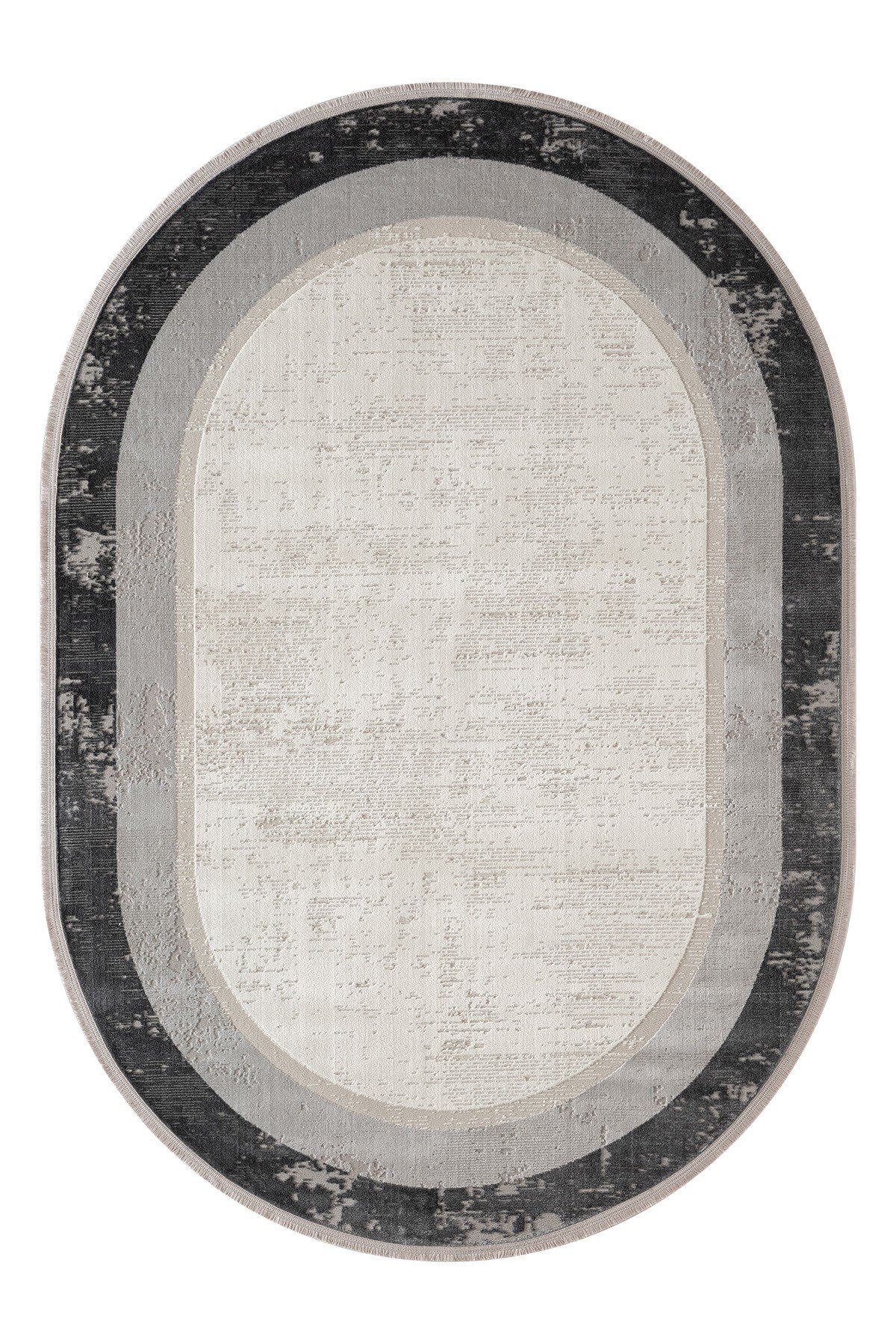 Cotto Motto TT003G Gri Oval Halı Klasik Çerçeveli Desen Pamuk Taban Yıkanabilir Salon Mutfak Halısı