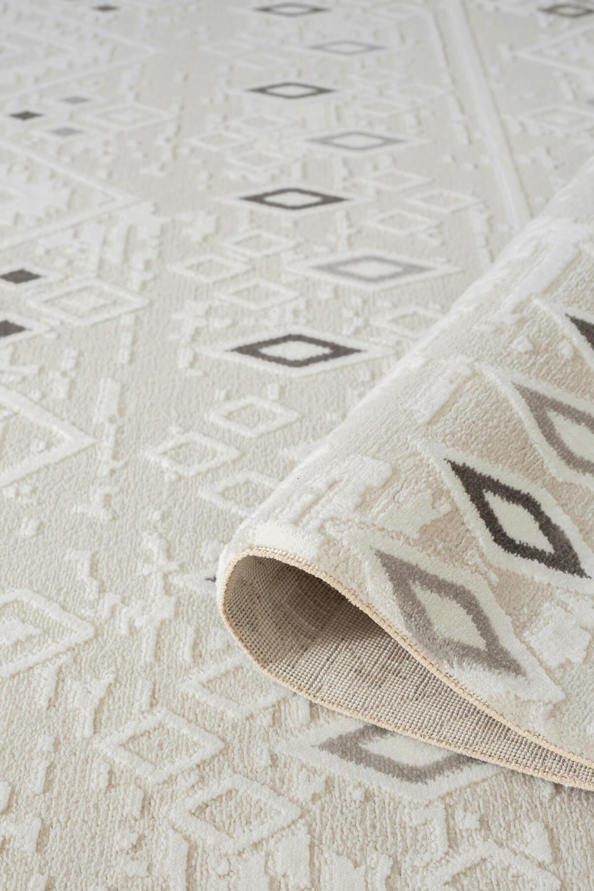 Cotto Motto TT008A Krem Halı Modern Geometrik Desen Pamuk Taban