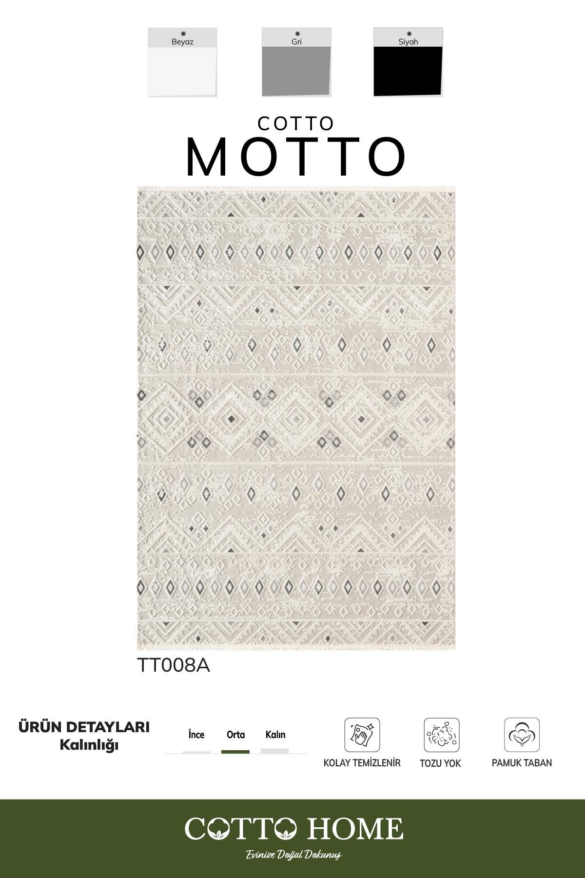 Cotto Motto TT008A Krem Halı Modern Geometrik Desen Pamuk Taban