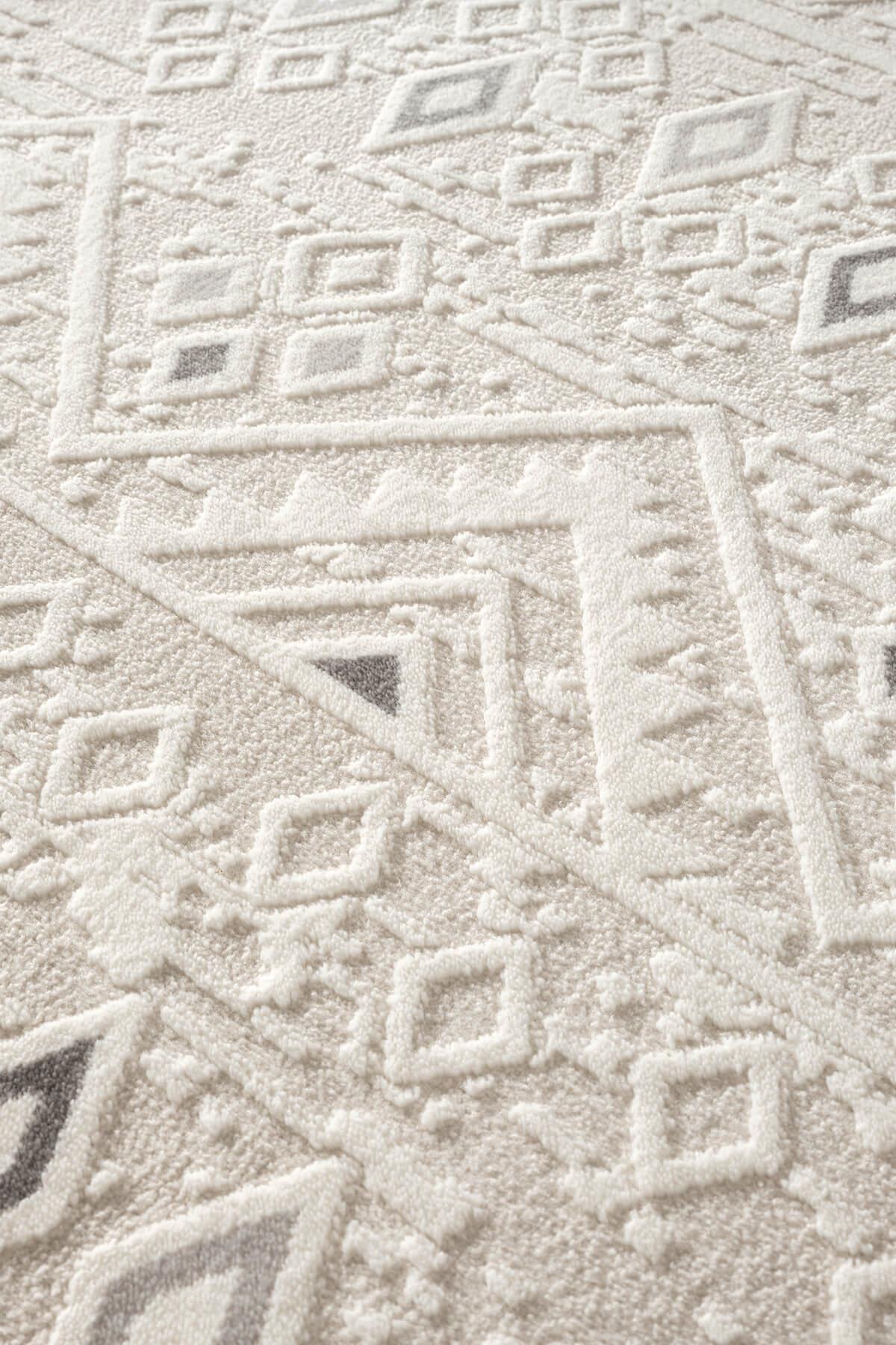 Cotto Motto TT008A Krem Halı Modern Geometrik Desen Pamuk Taban