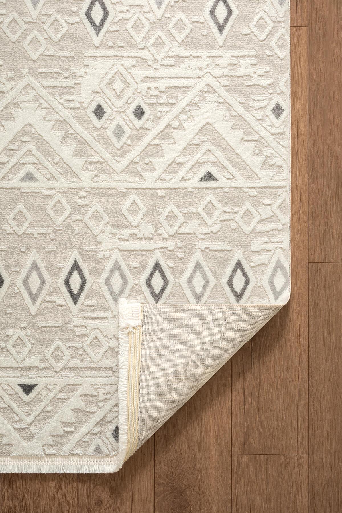 Cotto Motto TT008A Krem Halı Modern Geometrik Desen Pamuk Taban