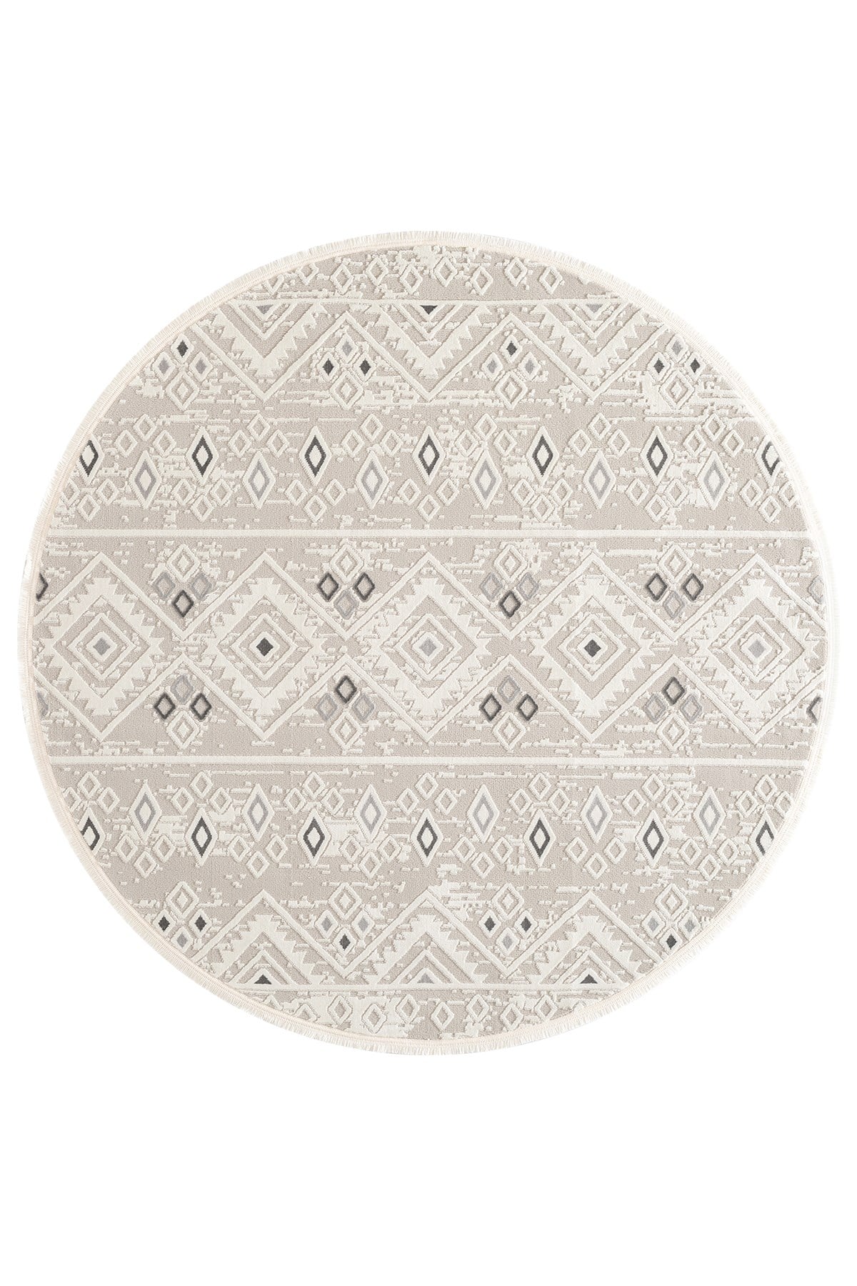 Cotto Motto TT008A Yuvarlak Krem Halı Modern Geometrik Desen Pamuk Taban Yıkanabilir Salon Mutfak