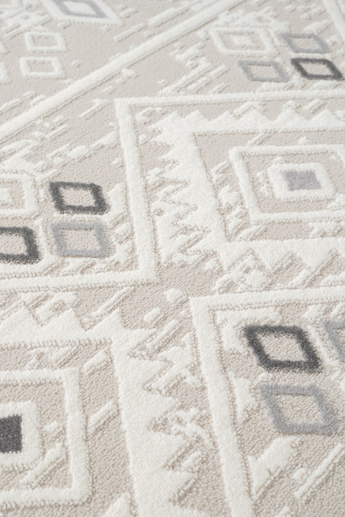 Cotto Motto TT008A Yuvarlak Krem Halı Modern Geometrik Desen Pamuk Taban Yıkanabilir Salon Mutfak