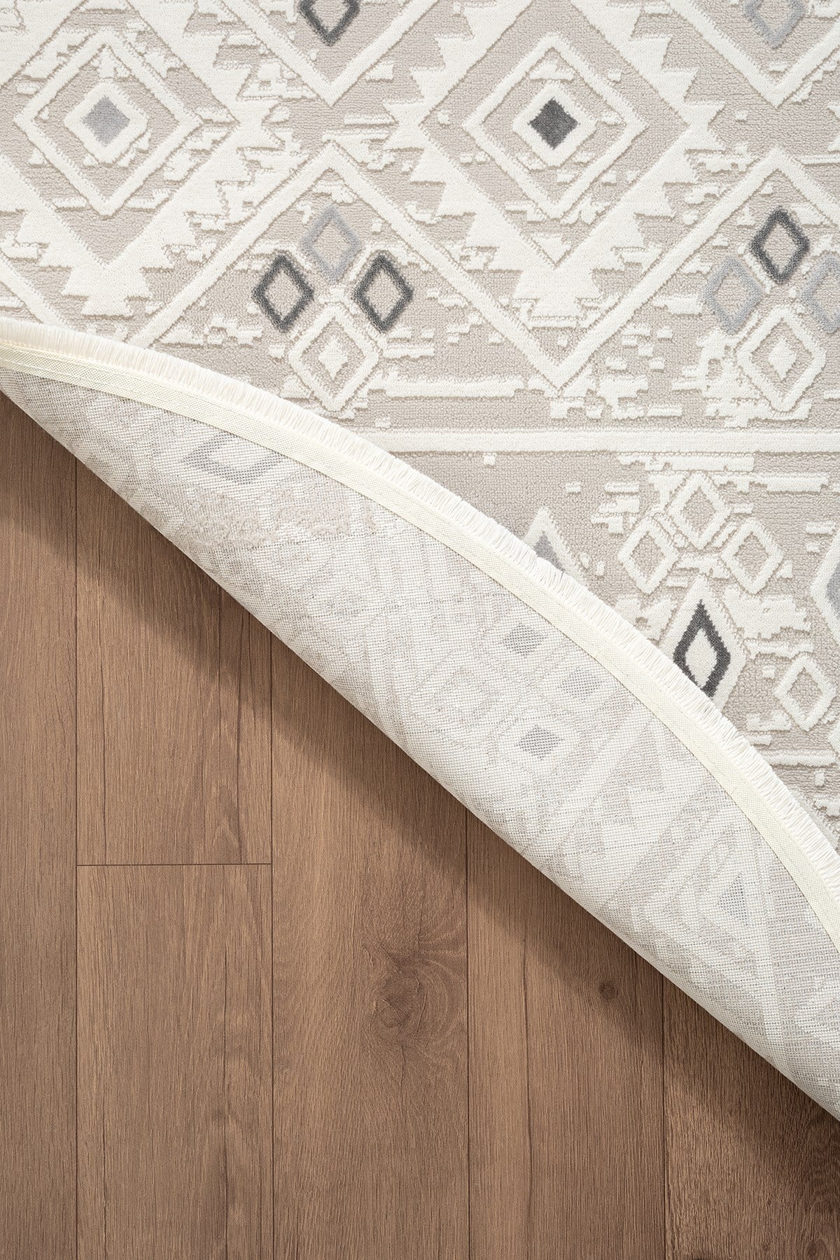 Cotto Motto TT008A Yuvarlak Krem Halı Modern Geometrik Desen Pamuk Taban Yıkanabilir Salon Mutfak