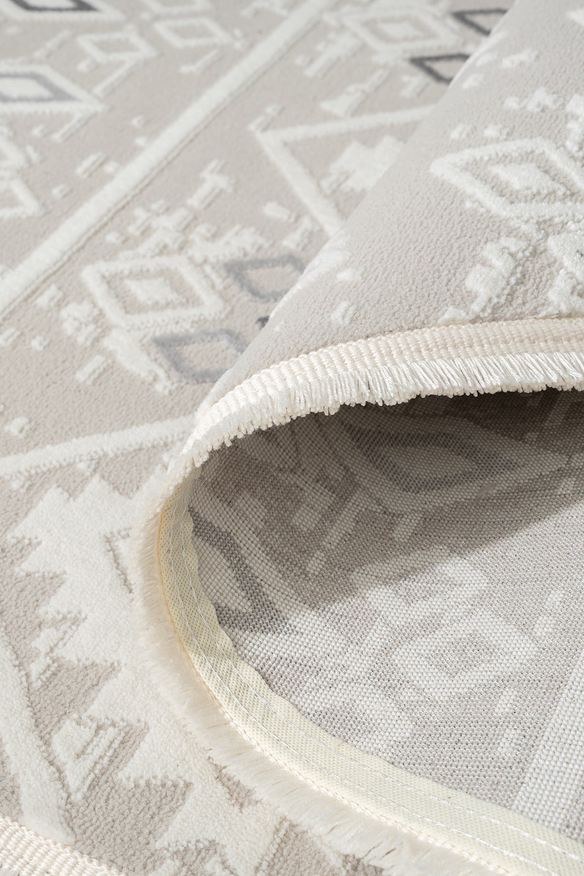 Cotto Motto TT008A Yuvarlak Krem Halı Modern Geometrik Desen Pamuk Taban Yıkanabilir Salon Mutfak