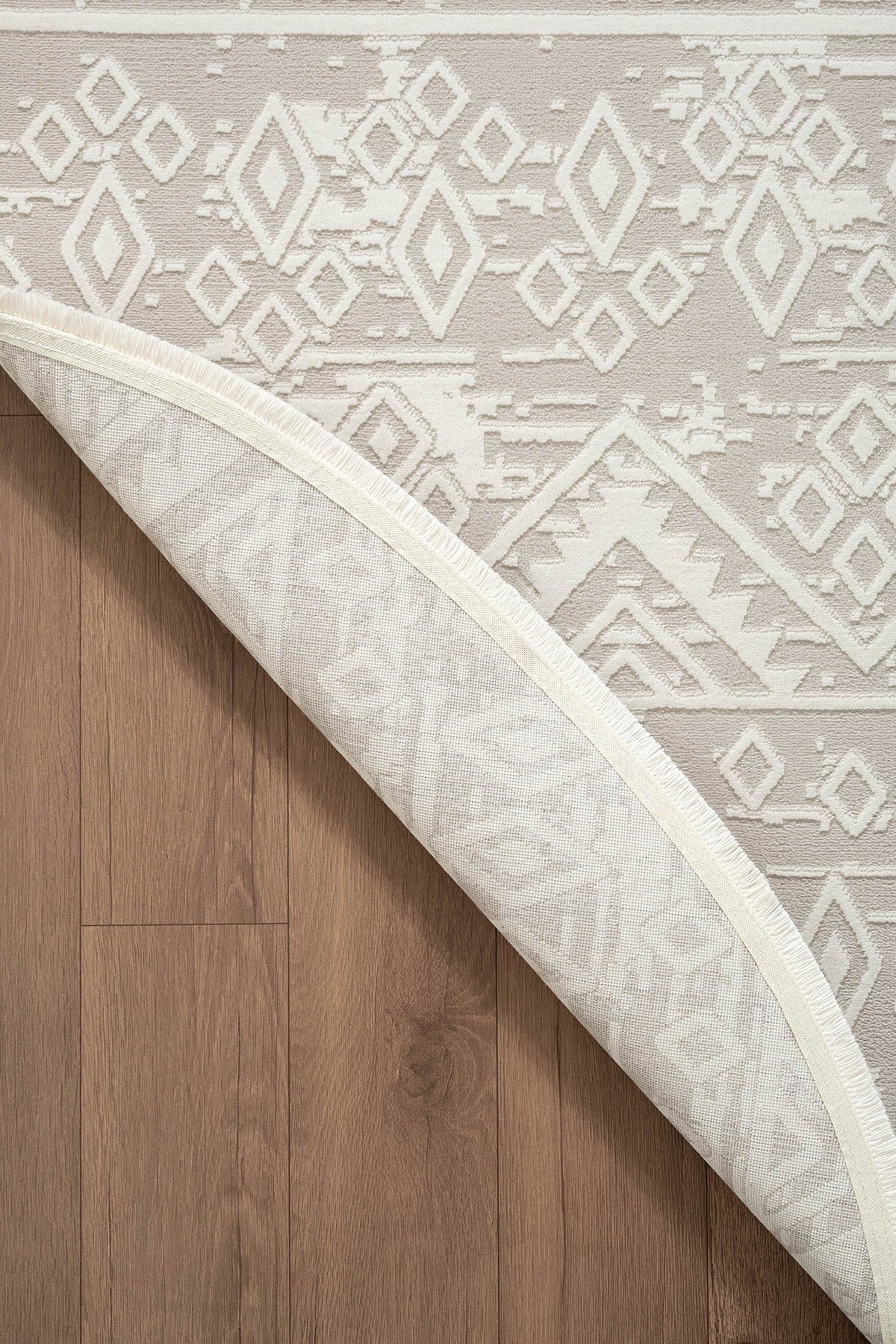 Cotto Motto TT008W Yuvarlak Krem Beyaz Halı Geometrik Desen Pamuk Taban Yıkanabilir Salon Mutfak