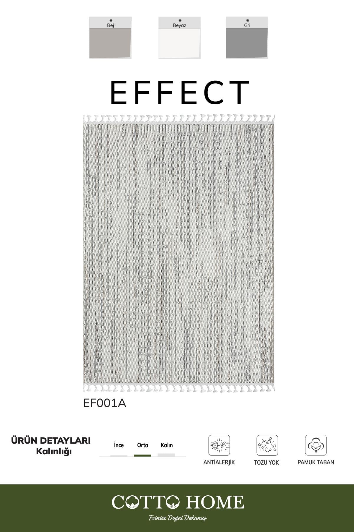 Effect EF001A Gri Halı Modern Desenli Antialerjik Jüt Taban