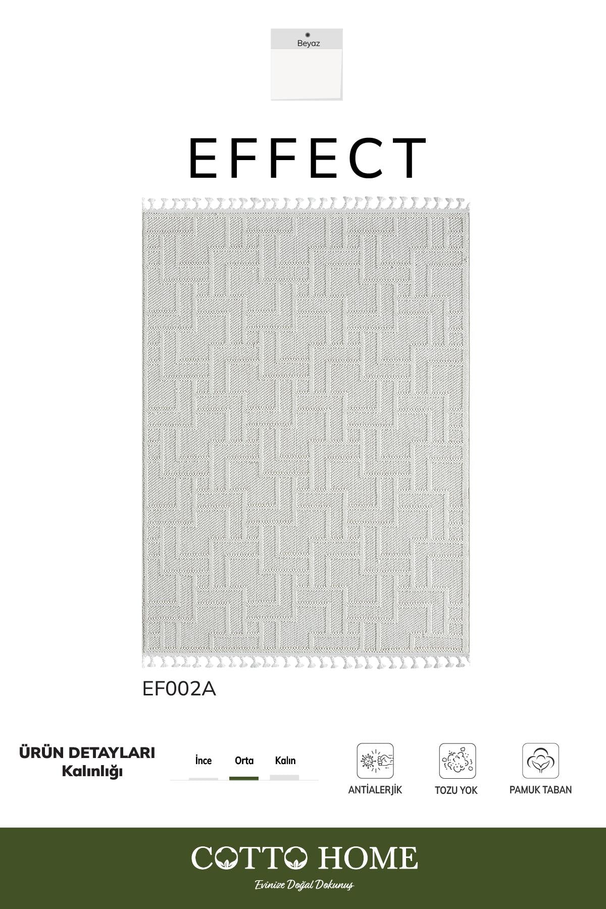 Effect EF002A Beyaz Halı Geometrik Desenli Antialerjik Jüt Taban