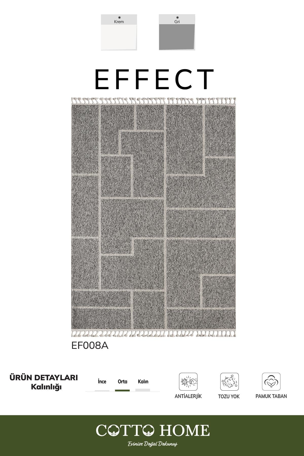 Effect EF008A Antrasit Halı Geometrik Antialerjik Jüt Taban