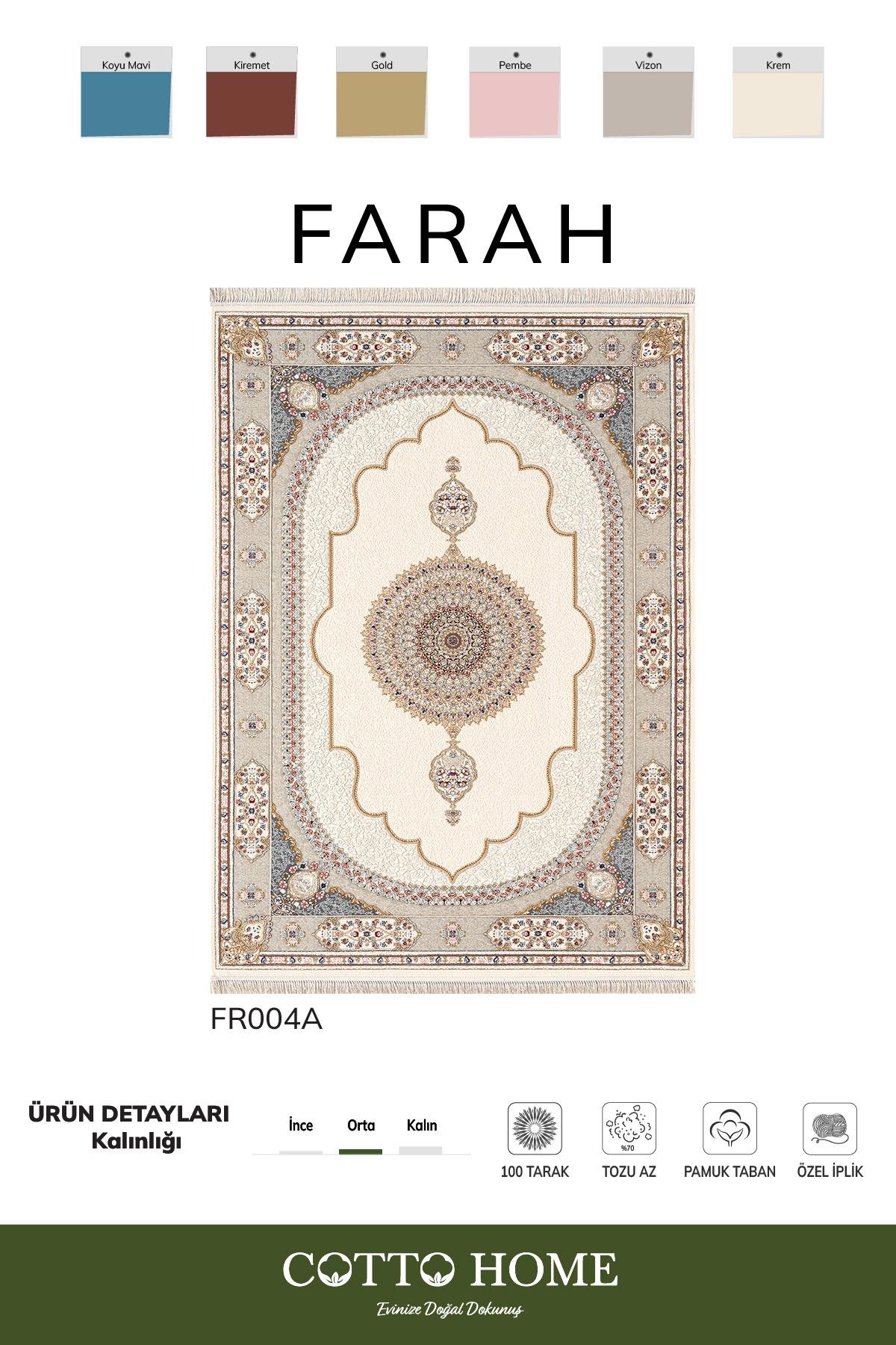 Farah FR004A Renkli Halı Klasik Desen Özel İpli Pamuk Taban
