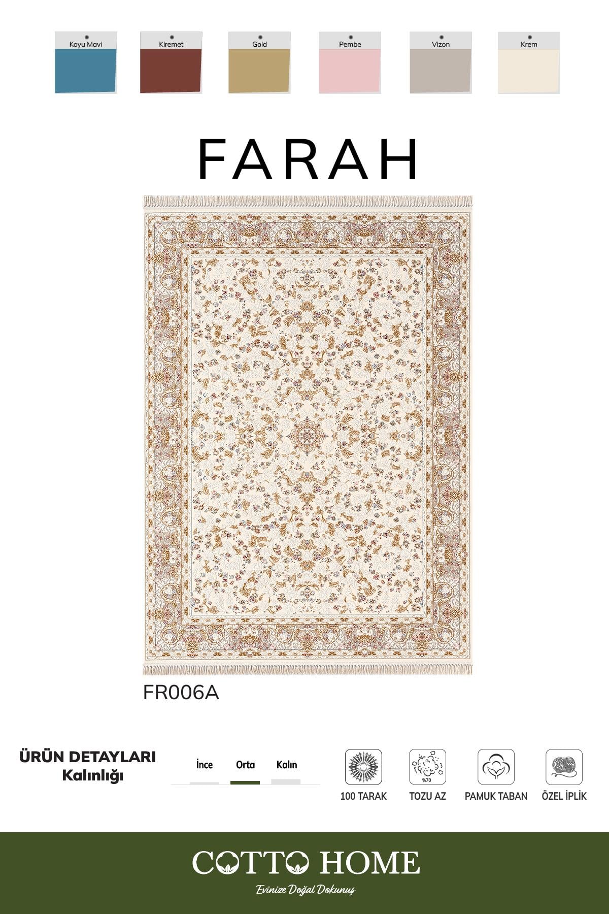 Farah FR006A Renkli Halı Klasik Desen Özel İpli Pamuk Taban