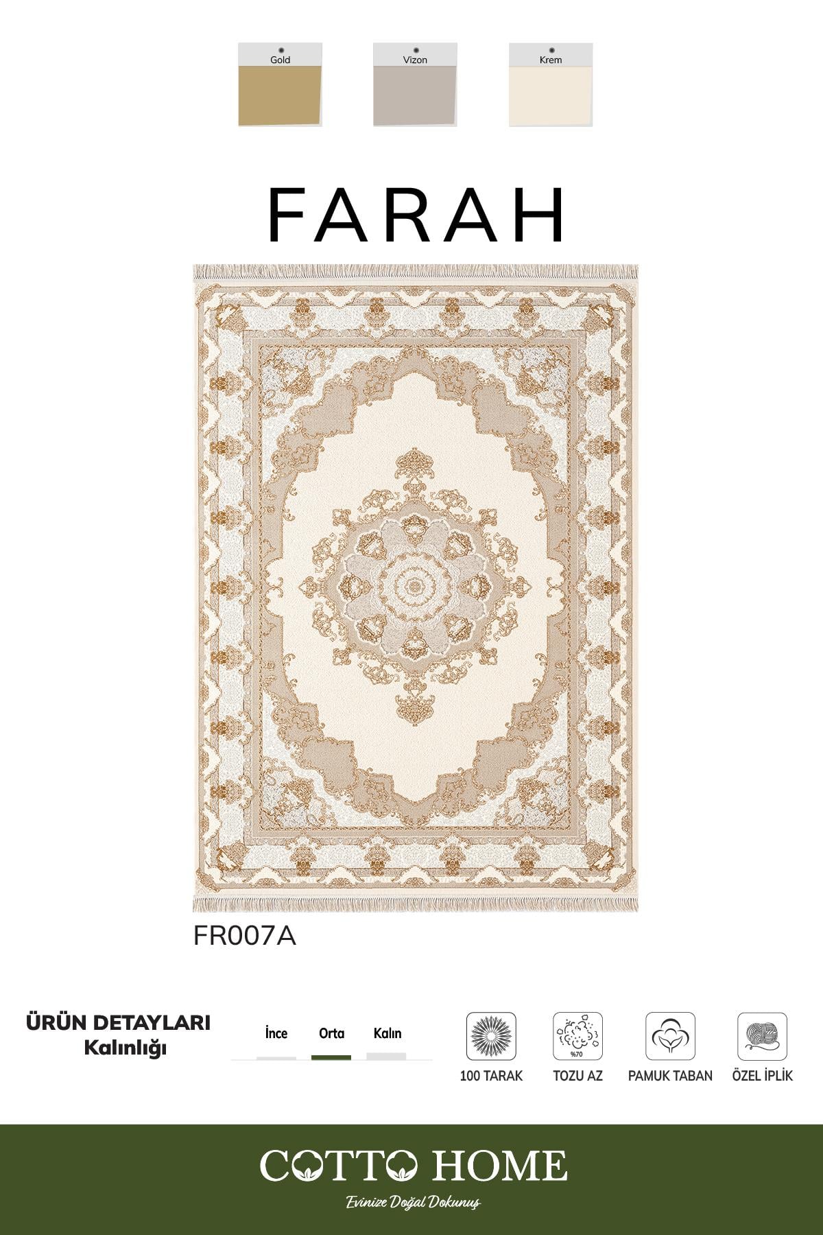 Farah FR007A Renkli Halı Klasik Desen Özel İpli Pamuk Taban