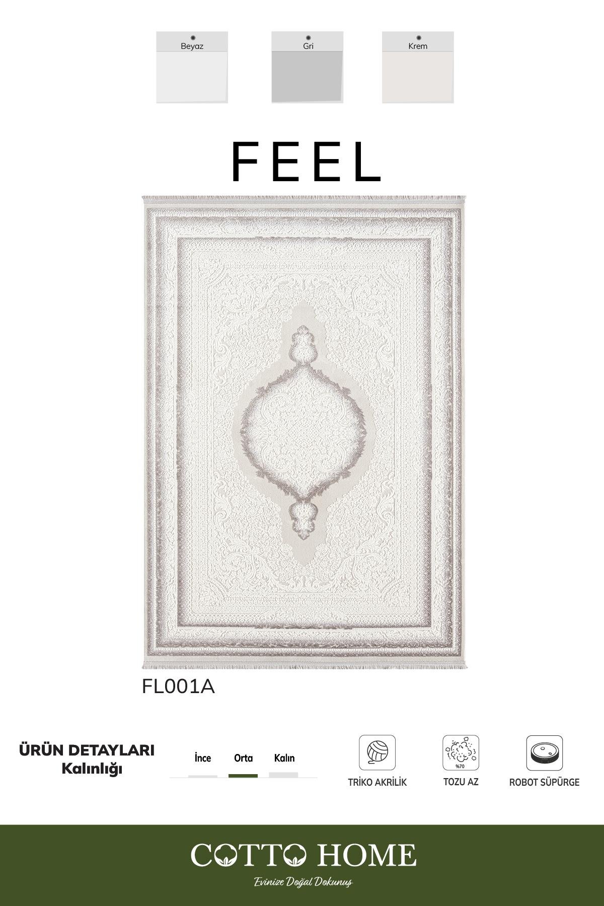 Feel FL001A Krem Halı Avangard Desenli Akrilik Tozu Az Pamuk Taban