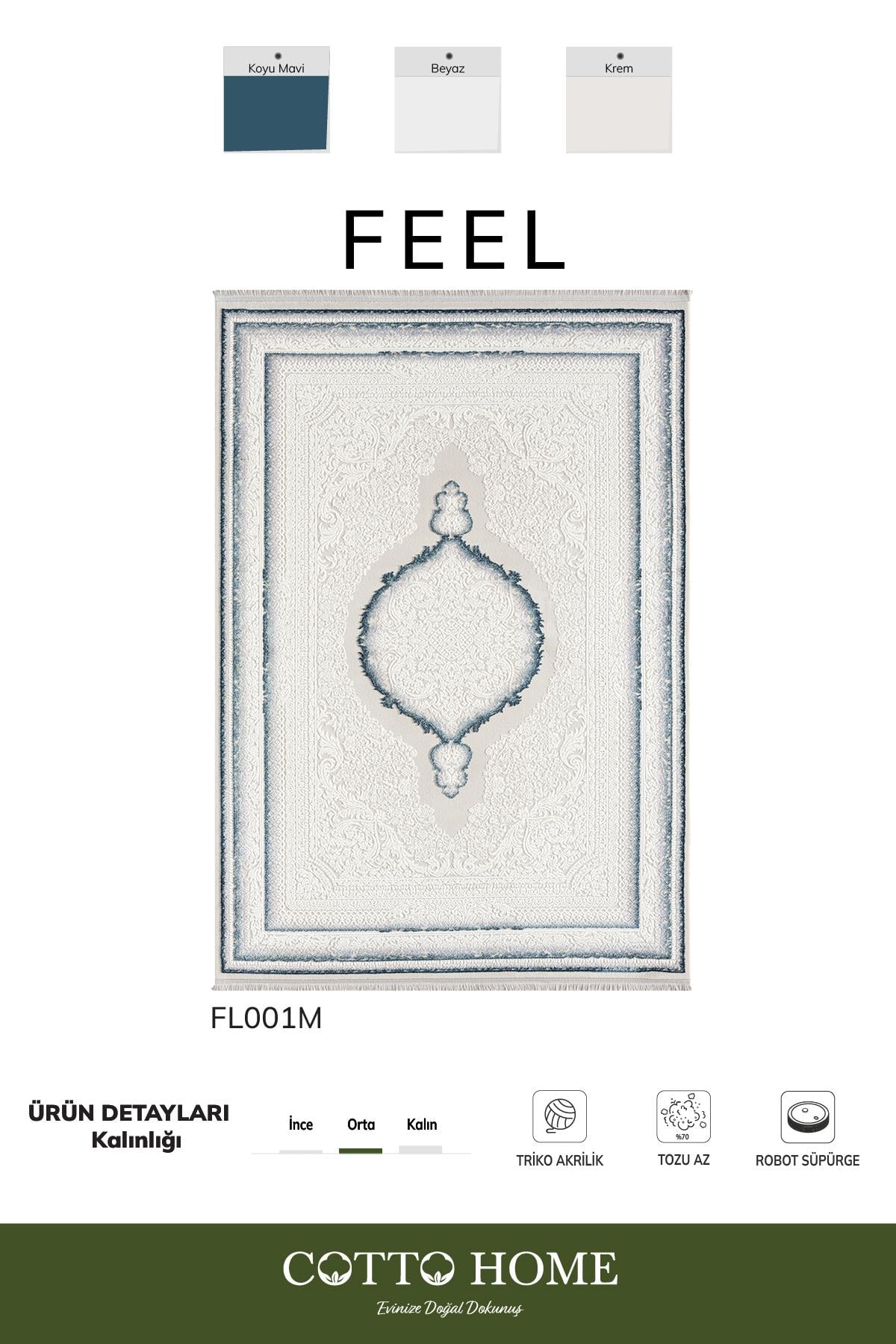 Feel FL001M Krem Halı Avangard Desenli Akrilik Tozu Az Pamuk Taban