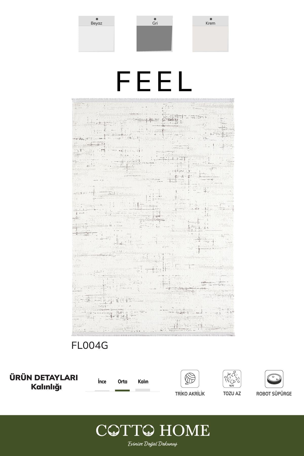 Feel FL004G Krem Halı Modern Desen Akrilik Tozu Az Pamuk Taban
