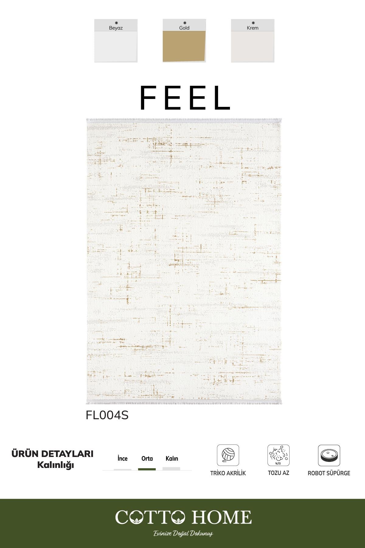 Feel FL004S Krem Halı Modern Desen Akrilik Tozu Az Pamuk Taban