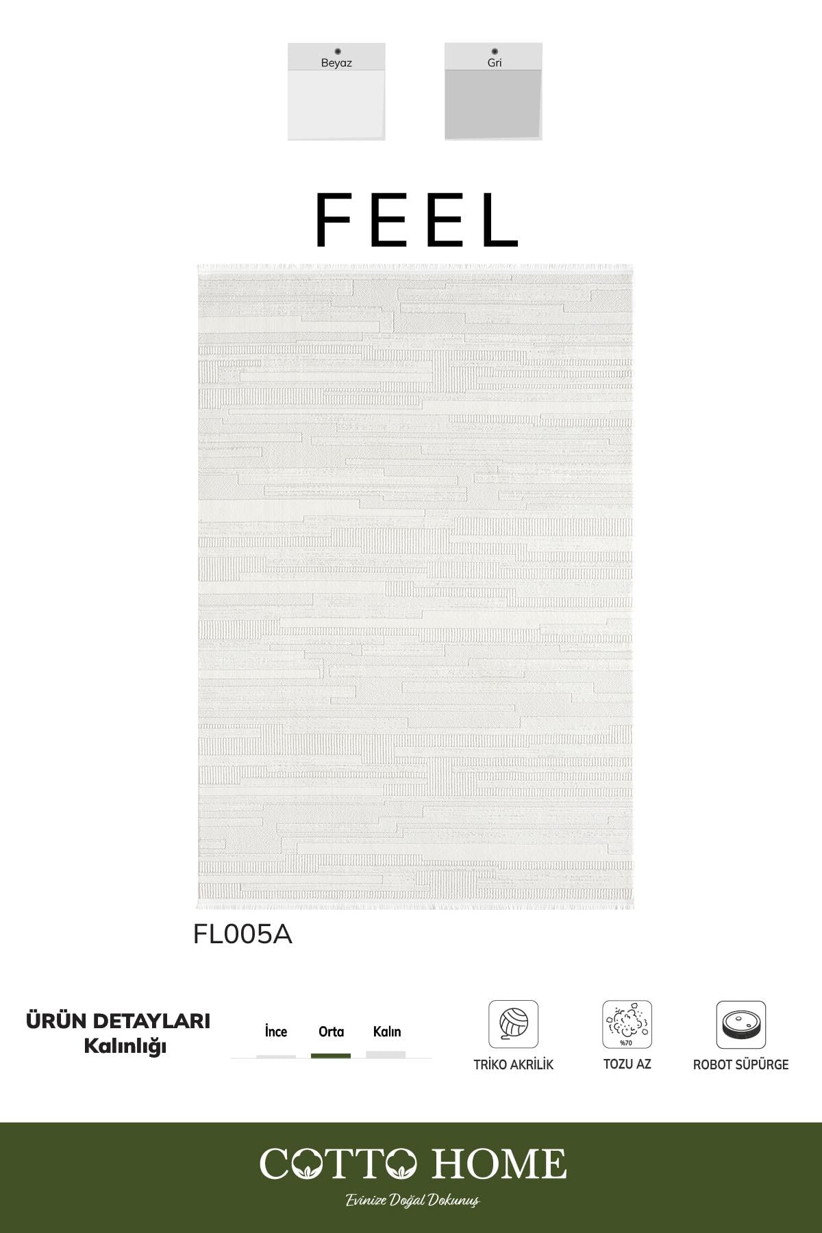 Feel FL005A Beyaz Halı Modern Desen Akrilik Tozu Az Pamuk Taban