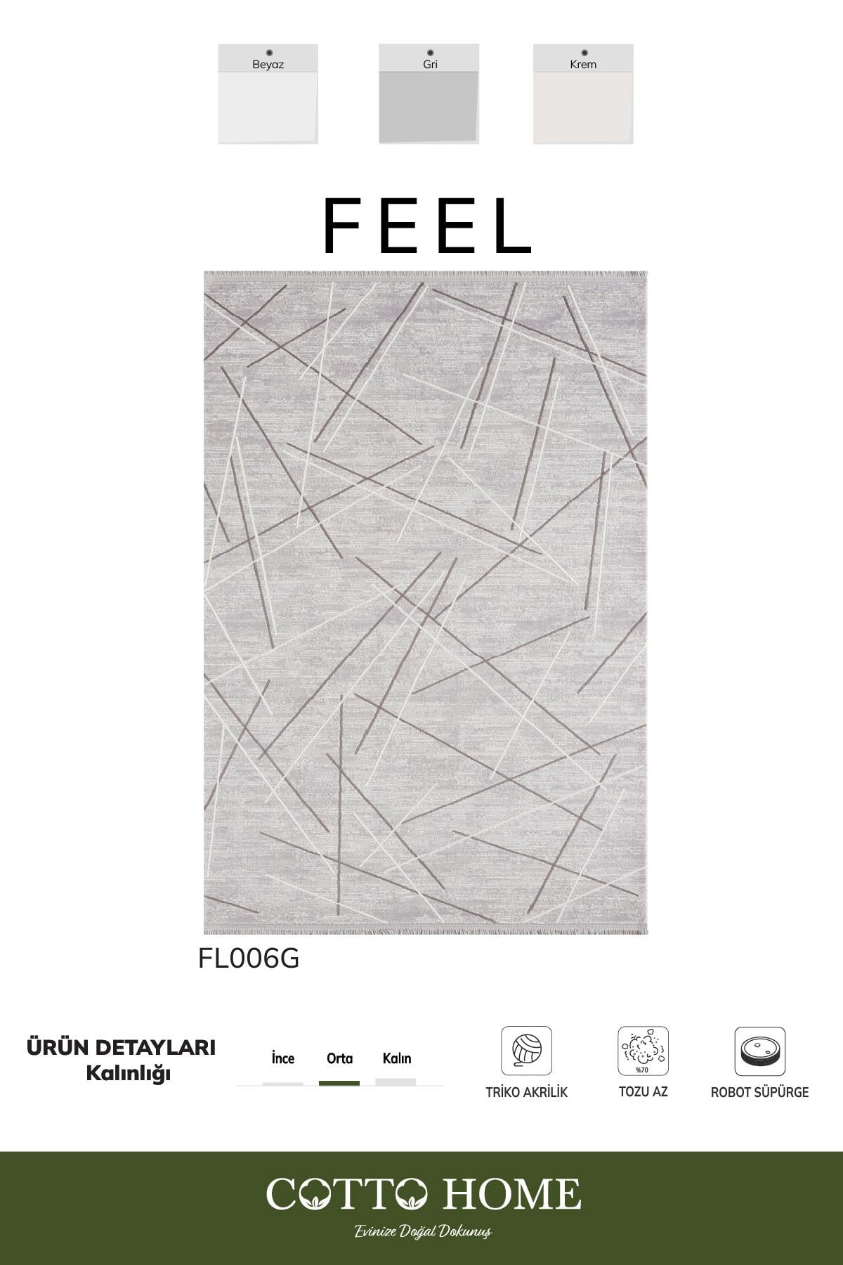 Feel FL006G Gri Halı Çizgili Desen Akrilik Tozu Az Pamuk Taban