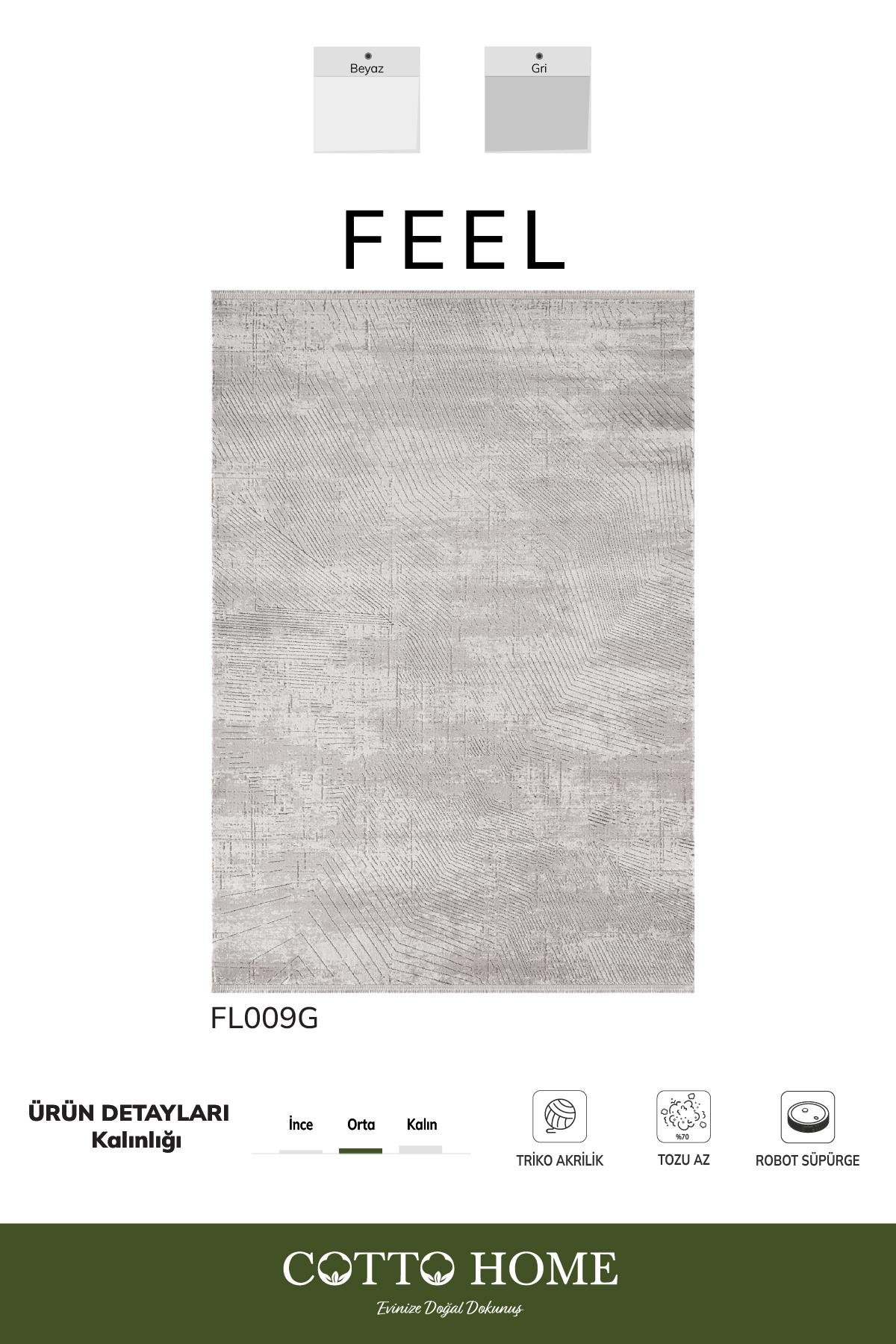 Feel FL009G Krem Halı Modern Desenli Akrilik Pamuk Taban