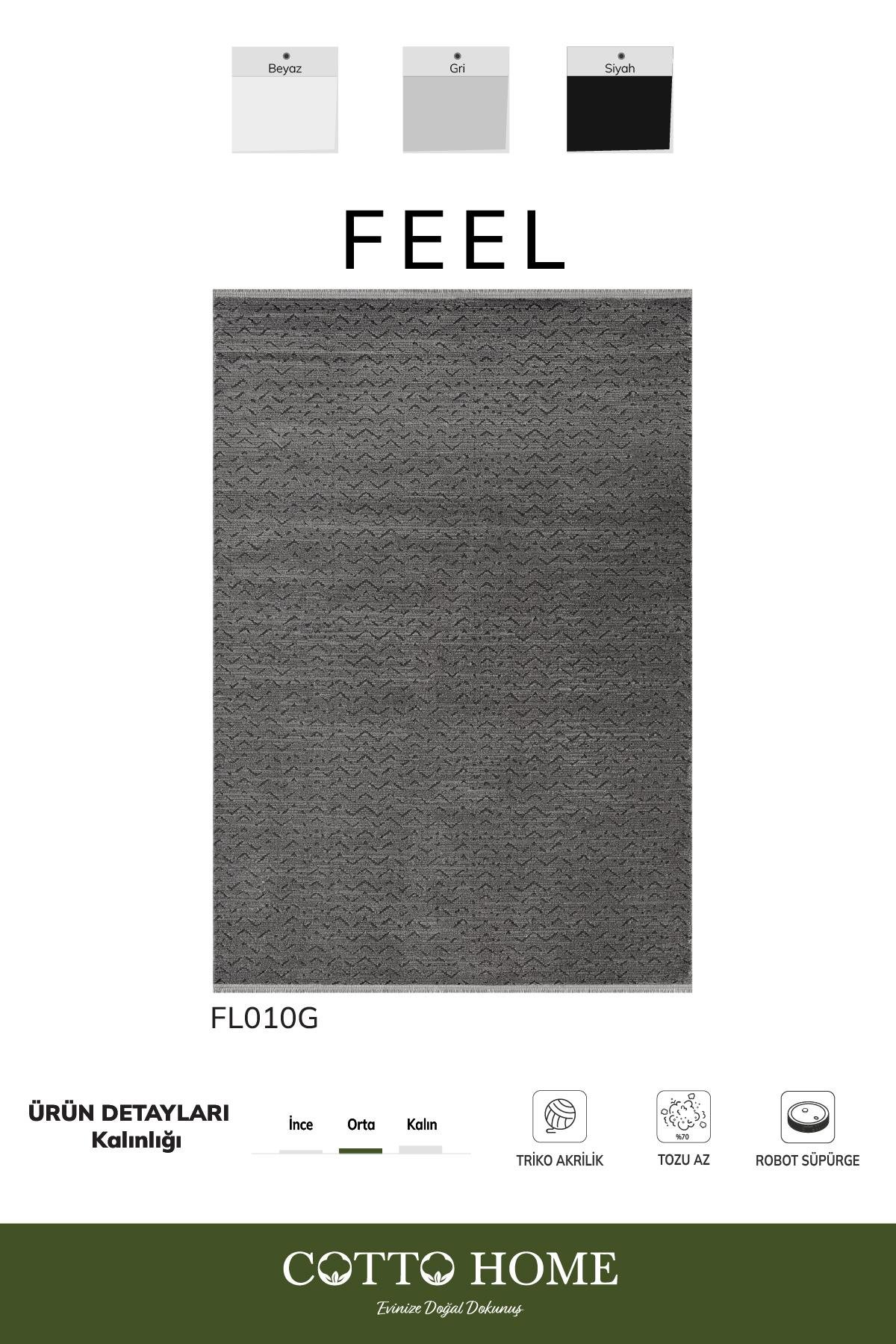 Feel FL010G Antarit Gri Halı Modern Desenli Akrilik Pamuk Taban